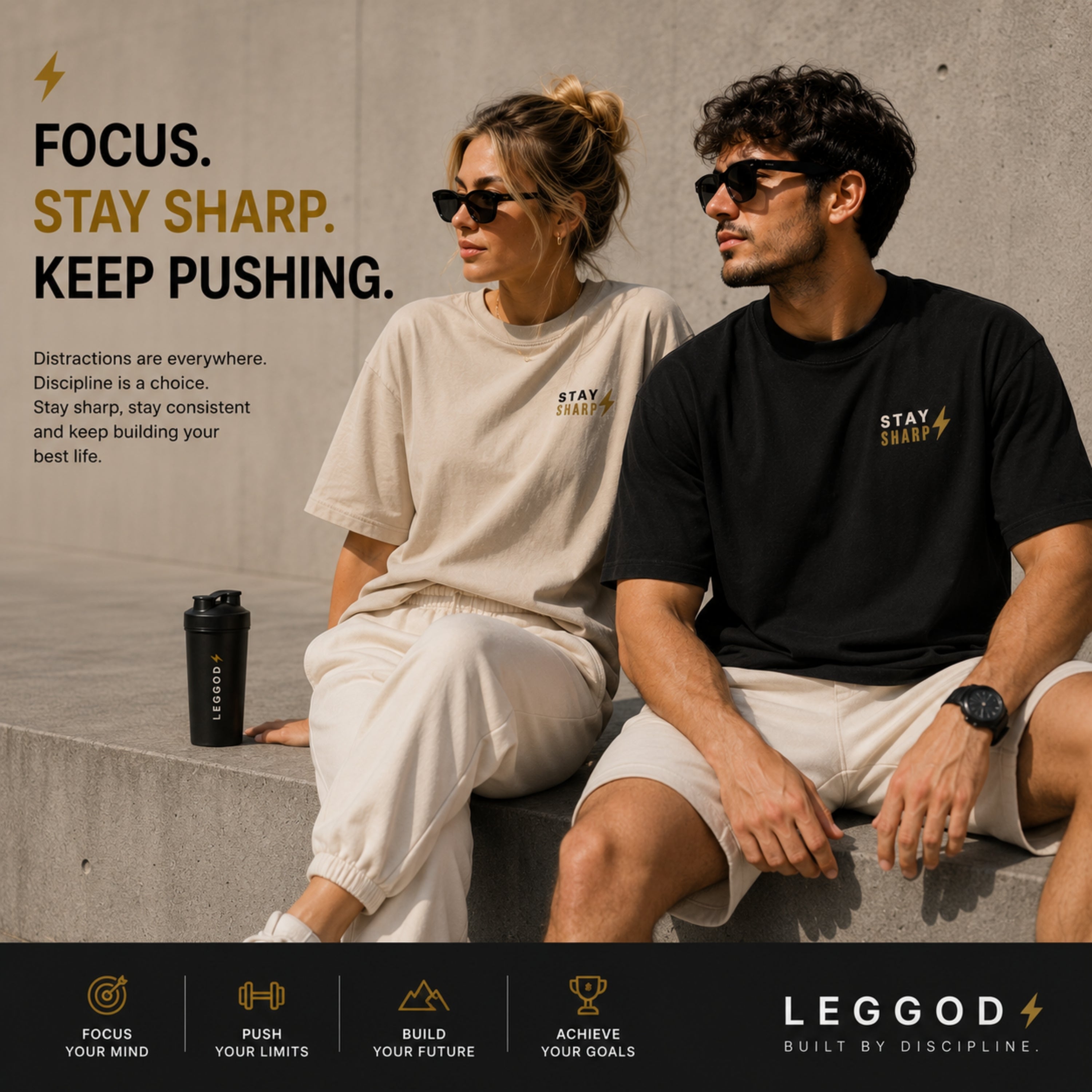 Stay Sharp T-Shirt | Minimalist Motivational Graphic Tee | Unisex 100% Cotton Gym Shirt | Discipline Streetwear | LEGGOD