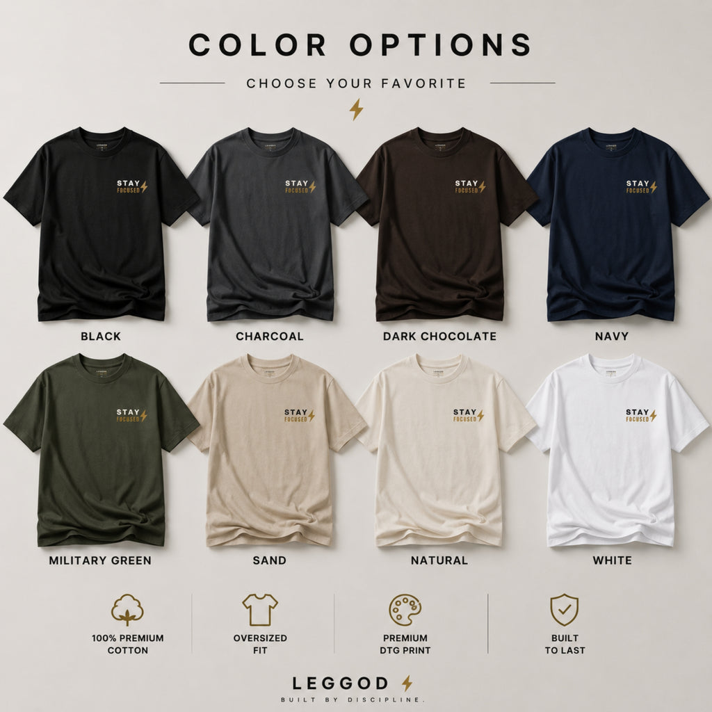 Stay Focused T-Shirt | Motivational Graphic Tee | Minimalist Unisex 100% Cotton Shirt | Gym & Streetwear Apparel | LEGGOD