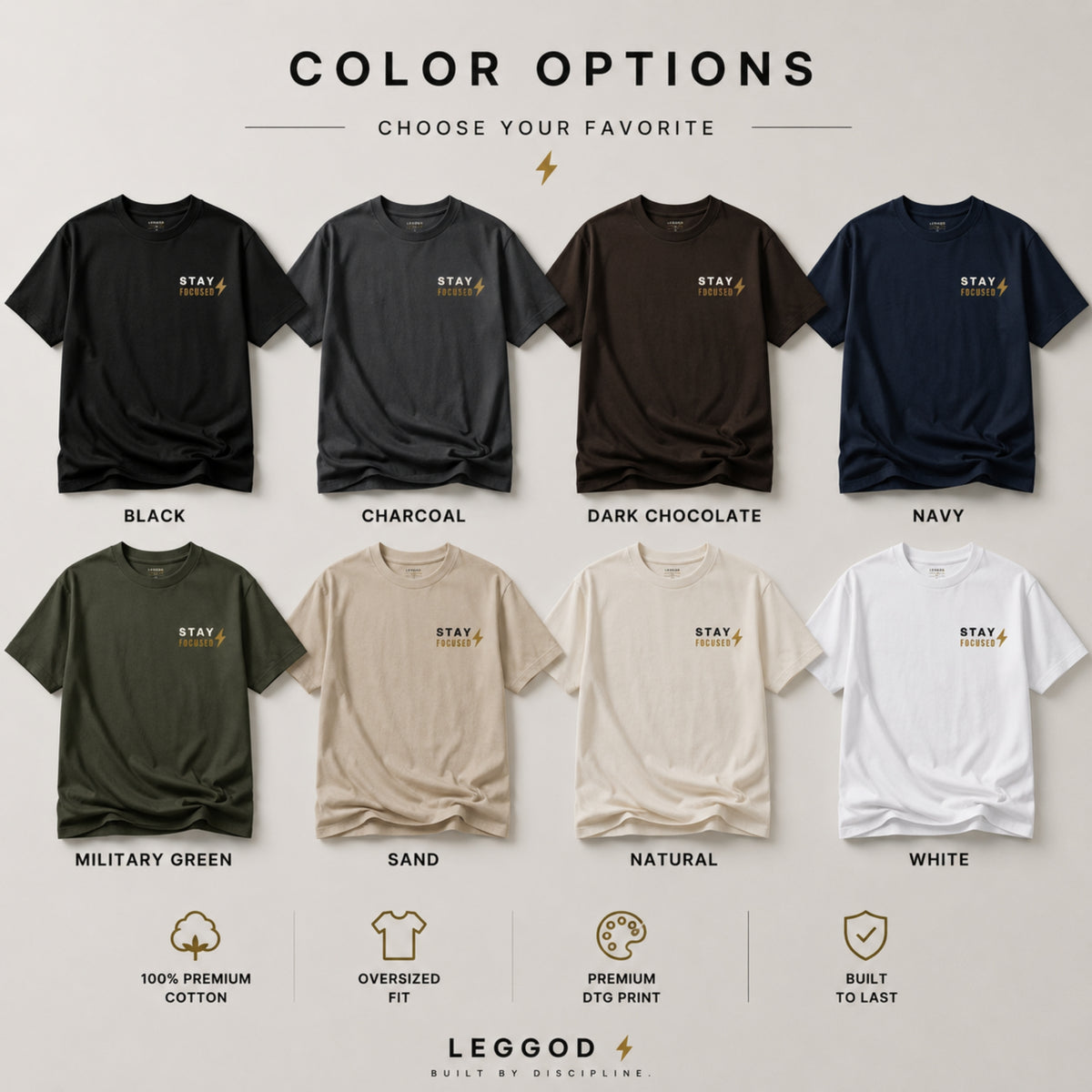 Stay Focused T-Shirt | Motivational Graphic Tee | Minimalist Unisex 100% Cotton Shirt | Gym & Streetwear Apparel | LEGGOD