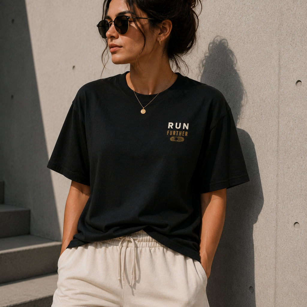 Run Further T-Shirt | Motivational Running Graphic Tee | Unisex 100% Cotton Minimalist Shirt | Marathon & Fitness Streetwear | LEGGOD