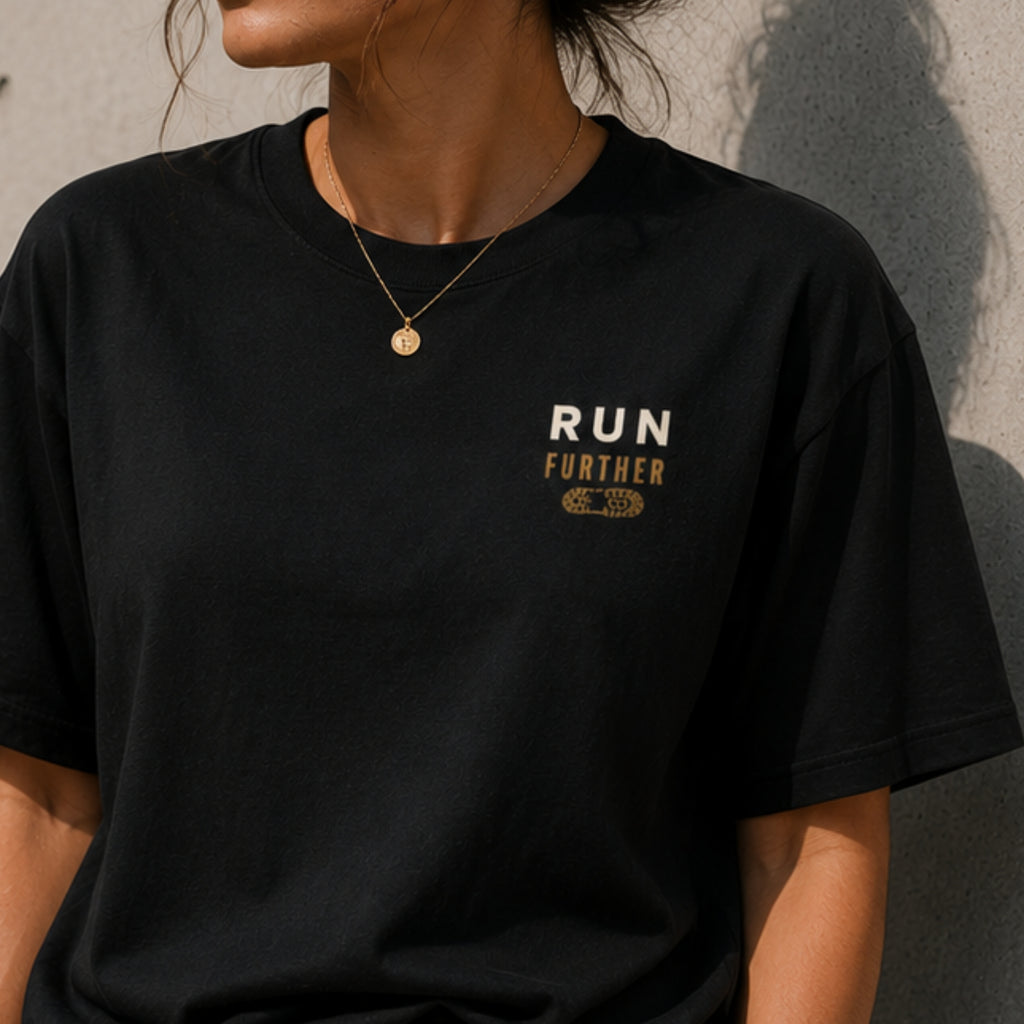 Run Further T-Shirt | Motivational Running Graphic Tee | Unisex 100% Cotton Minimalist Shirt | Marathon & Fitness Streetwear | LEGGOD