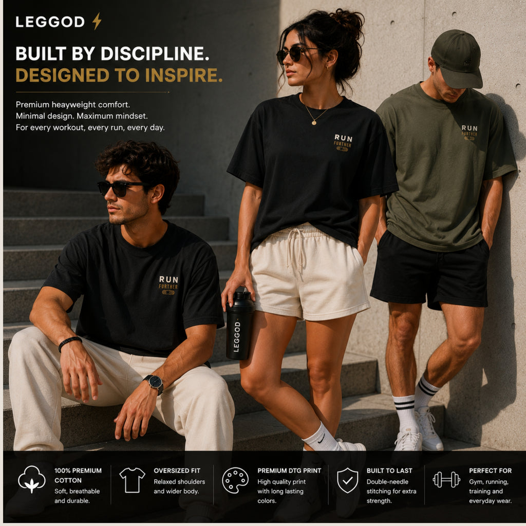 Run Further T-Shirt | Motivational Running Graphic Tee | Unisex 100% Cotton Minimalist Shirt | Marathon & Fitness Streetwear | LEGGOD