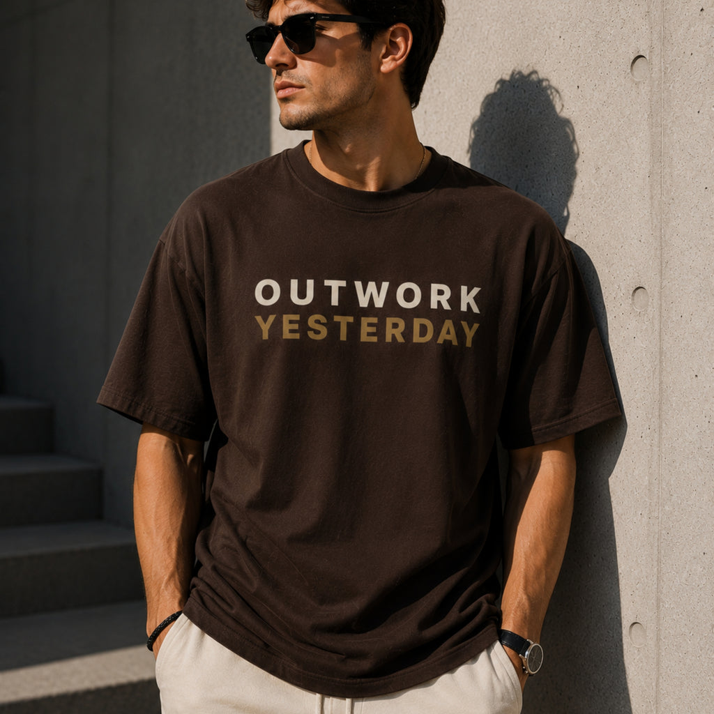 Outwork Yesterday T-Shirt | Motivational Graphic Tee | Unisex 100% Cotton Gym Shirt | Minimalist Streetwear | LEGGOD