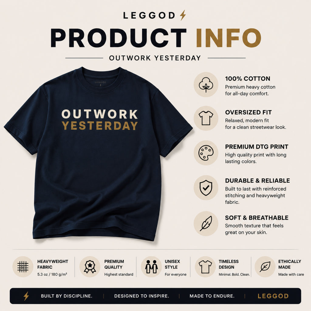 Outwork Yesterday T-Shirt | Motivational Graphic Tee | Unisex 100% Cotton Gym Shirt | Minimalist Streetwear | LEGGOD