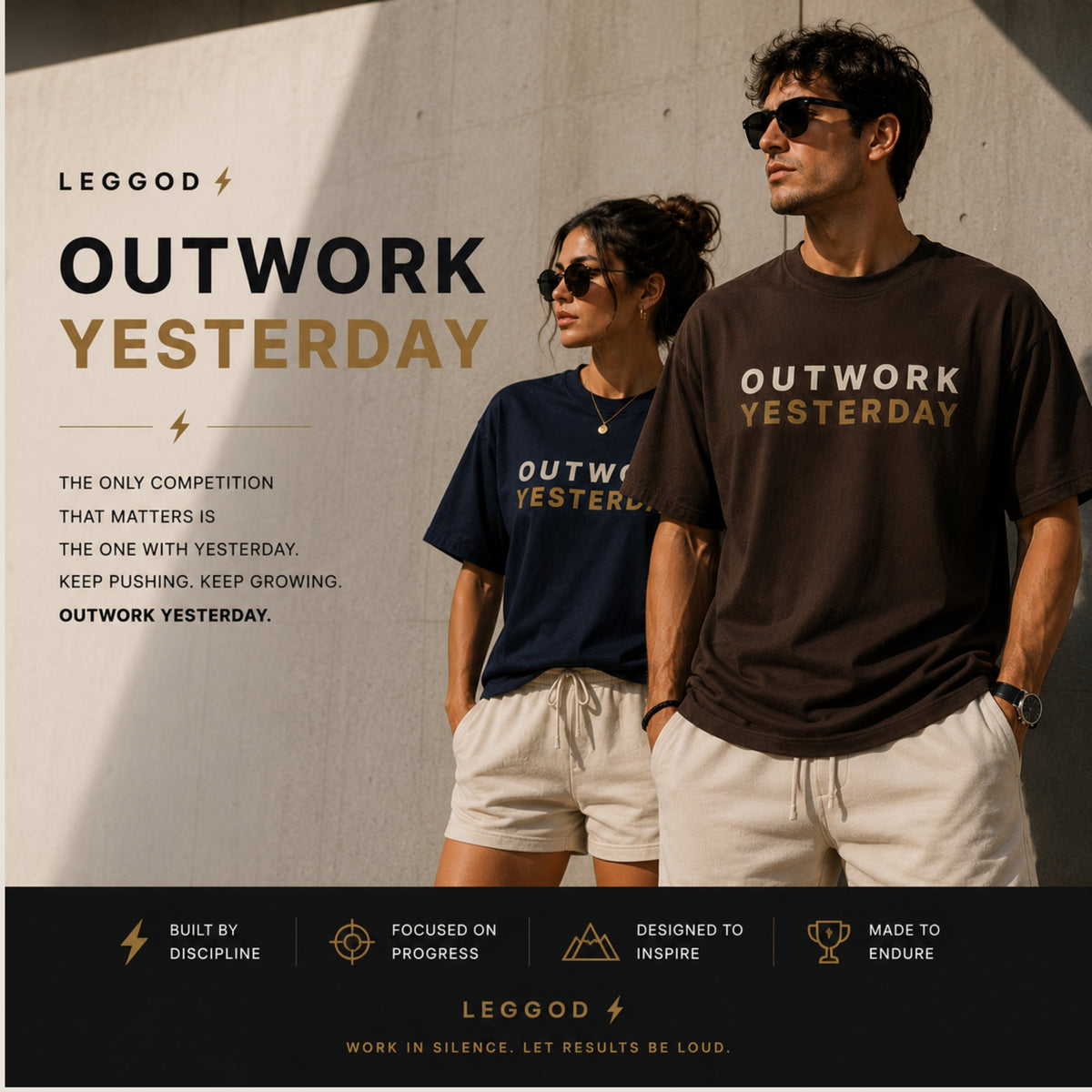 Outwork Yesterday T-Shirt | Motivational Graphic Tee | Unisex 100% Cotton Gym Shirt | Minimalist Streetwear | LEGGOD
