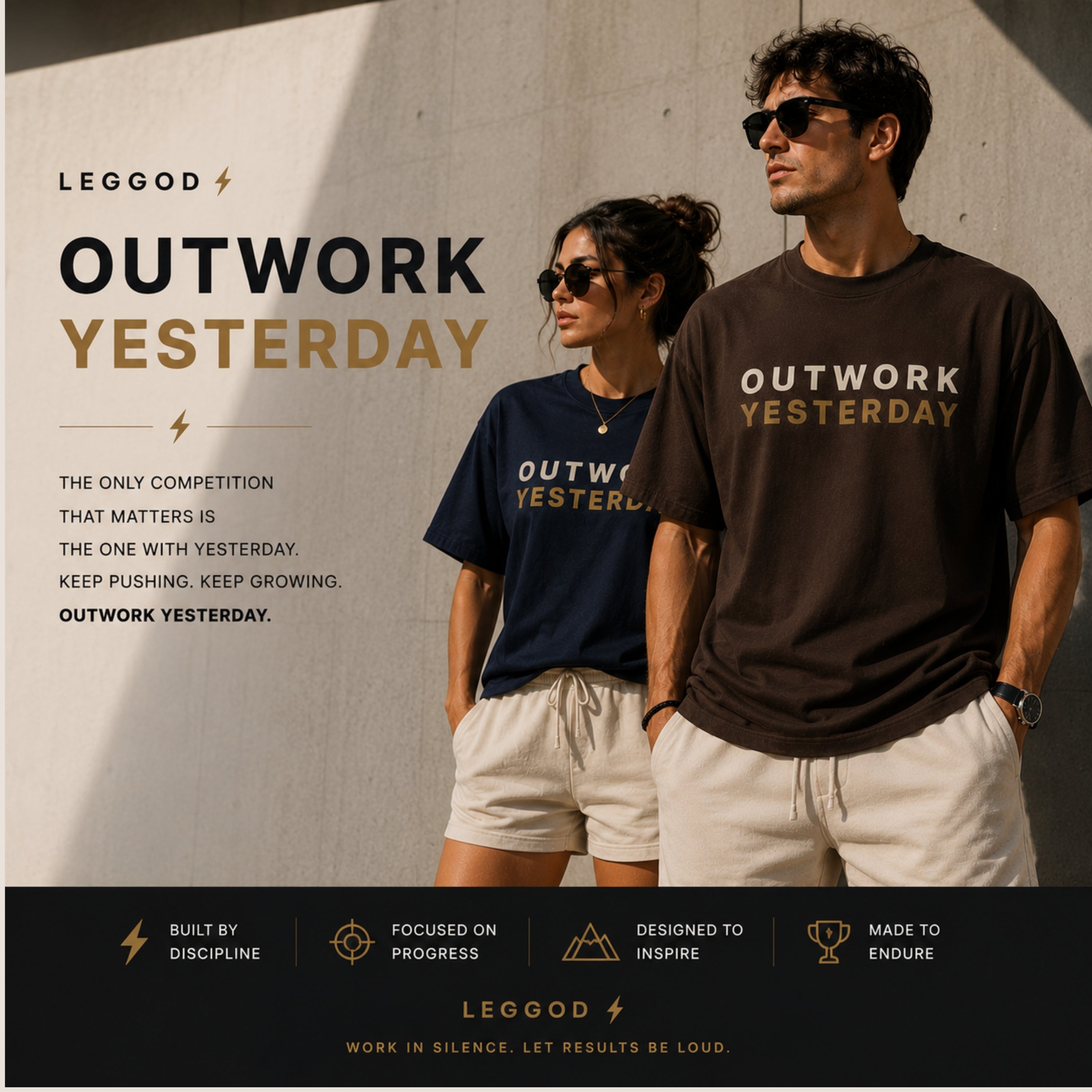 Outwork Yesterday T-Shirt | Motivational Graphic Tee | Unisex 100% Cotton Gym Shirt | Minimalist Streetwear | LEGGOD