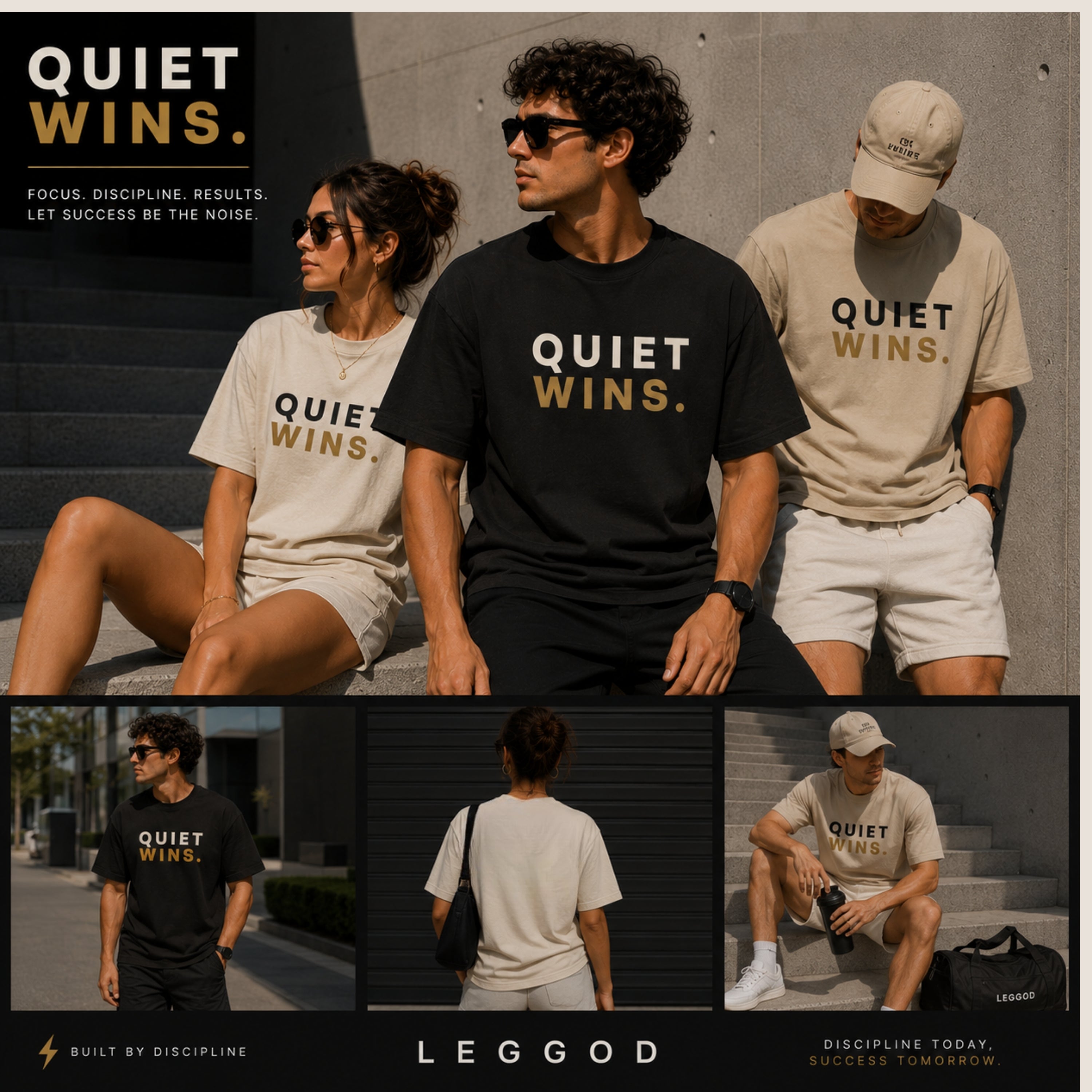 Quiet Wins T-Shirt | Motivational Graphic Tee | Minimalist Unisex 100% Cotton Shirt | Discipline Mindset Streetwear | LEGGOD