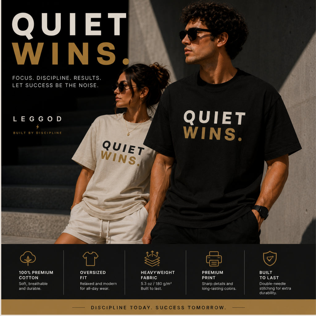 Quiet Wins T-Shirt | Motivational Graphic Tee | Minimalist Unisex 100% Cotton Shirt | Discipline Mindset Streetwear | LEGGOD