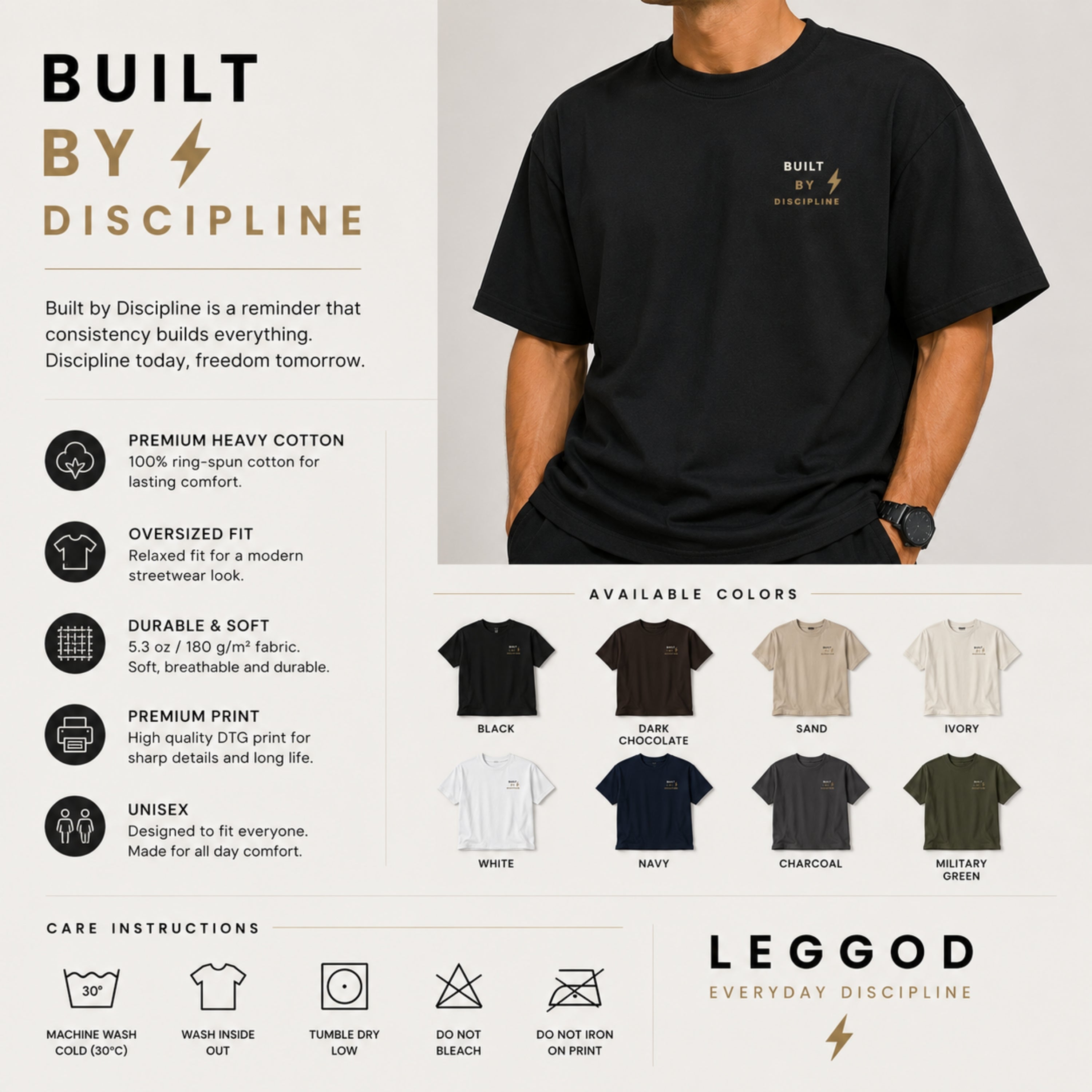 Built By Discipline T-Shirt | Motivational Graphic Tee | Minimalist Unisex Cotton Shirt | Discipline Mindset Streetwear | LEGGOD
