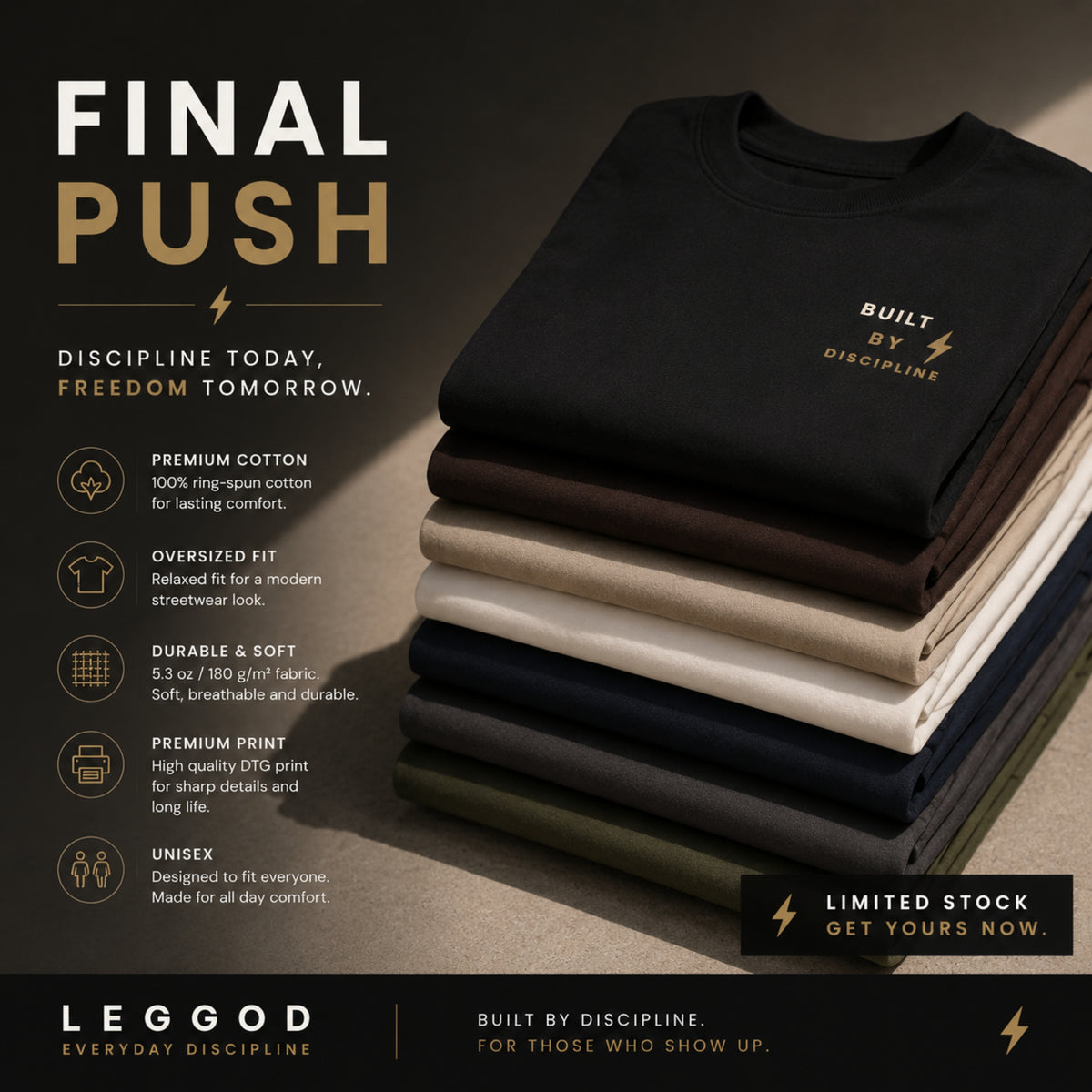 Built By Discipline T-Shirt | Motivational Graphic Tee | Minimalist Unisex Cotton Shirt | Discipline Mindset Streetwear | LEGGOD