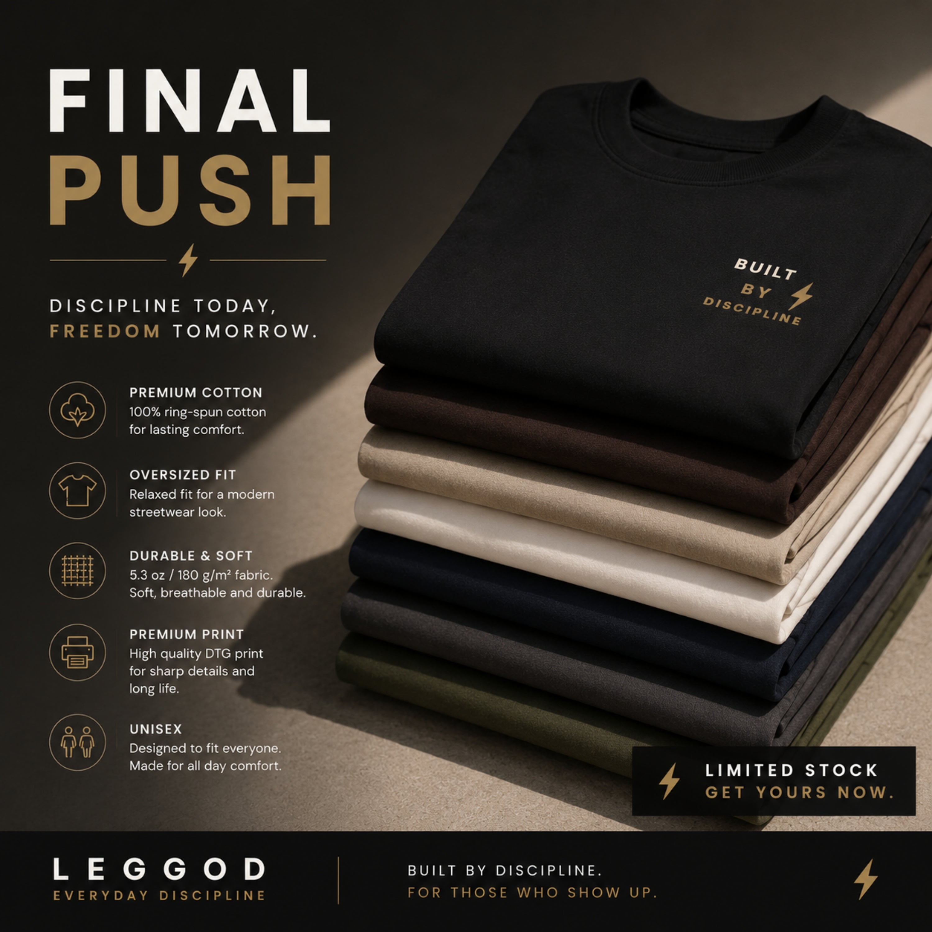Built By Discipline T-Shirt | Motivational Graphic Tee | Minimalist Unisex Cotton Shirt | Discipline Mindset Streetwear | LEGGOD