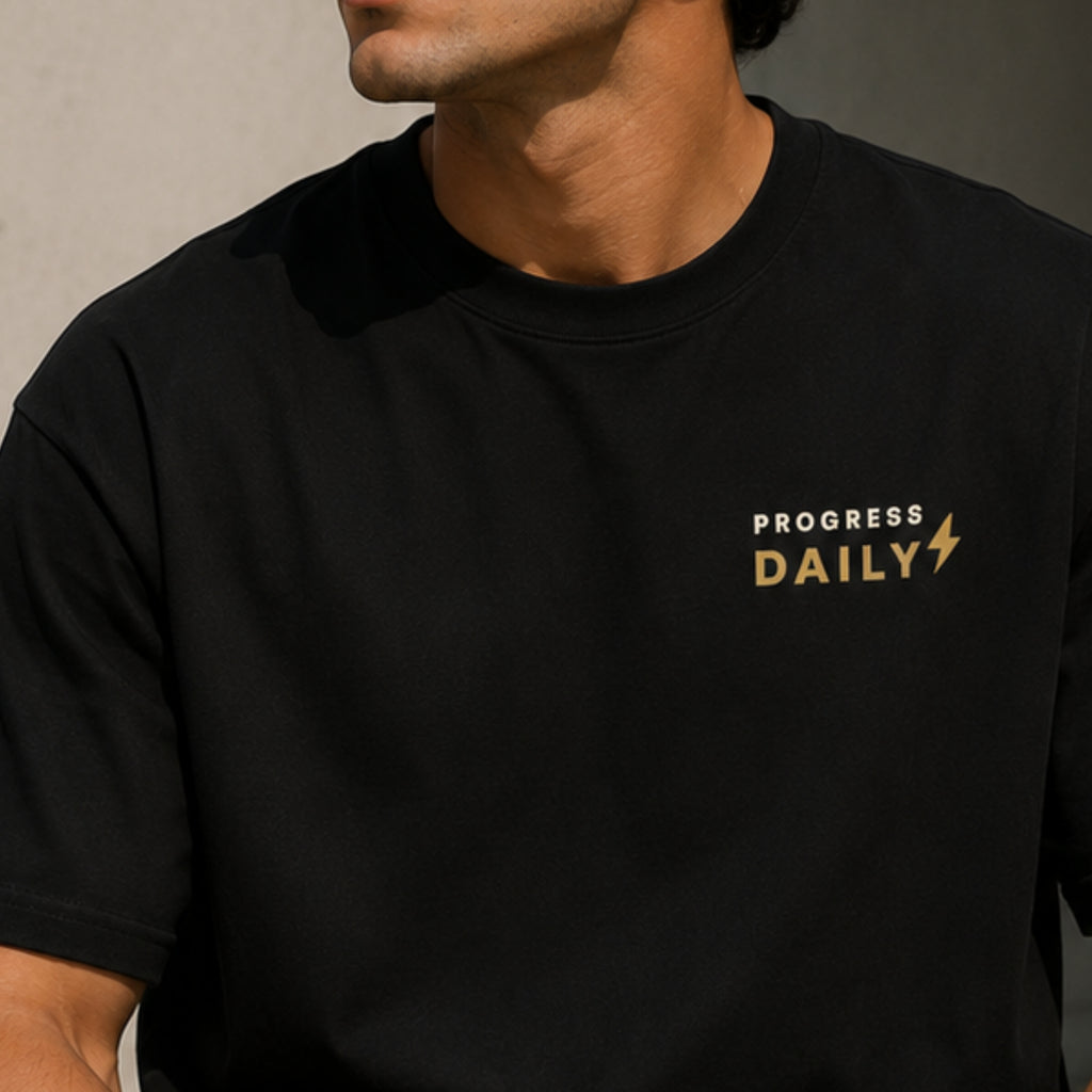 Progress Daily T-Shirt | Motivational Graphic Tee | Minimalist Unisex Cotton Shirt | Discipline Mindset Streetwear | LEGGOD