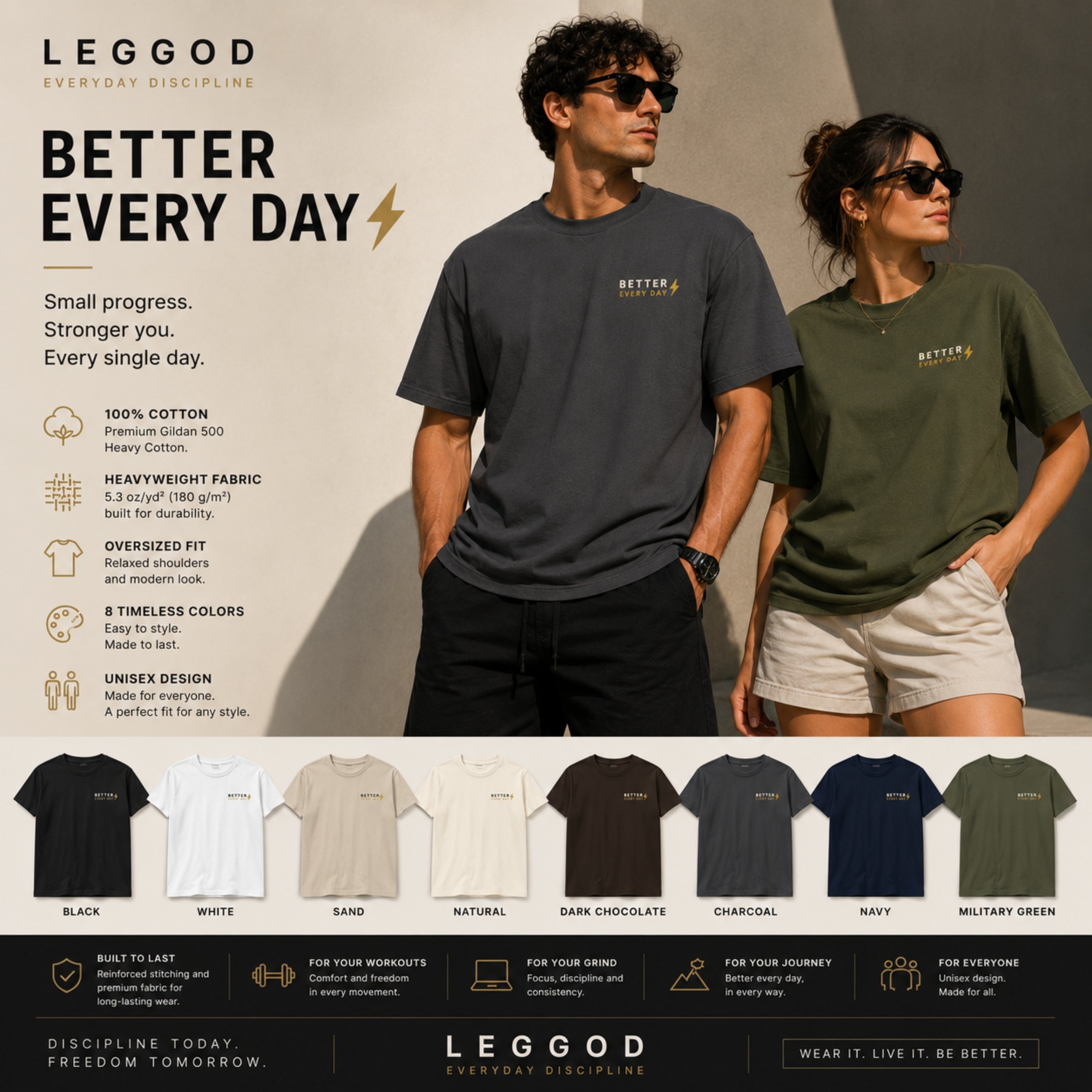 Better Every Day T-Shirt | Motivational Graphic Tee | Minimalist Unisex Cotton Shirt | Self Improvement Streetwear | LEGGOD