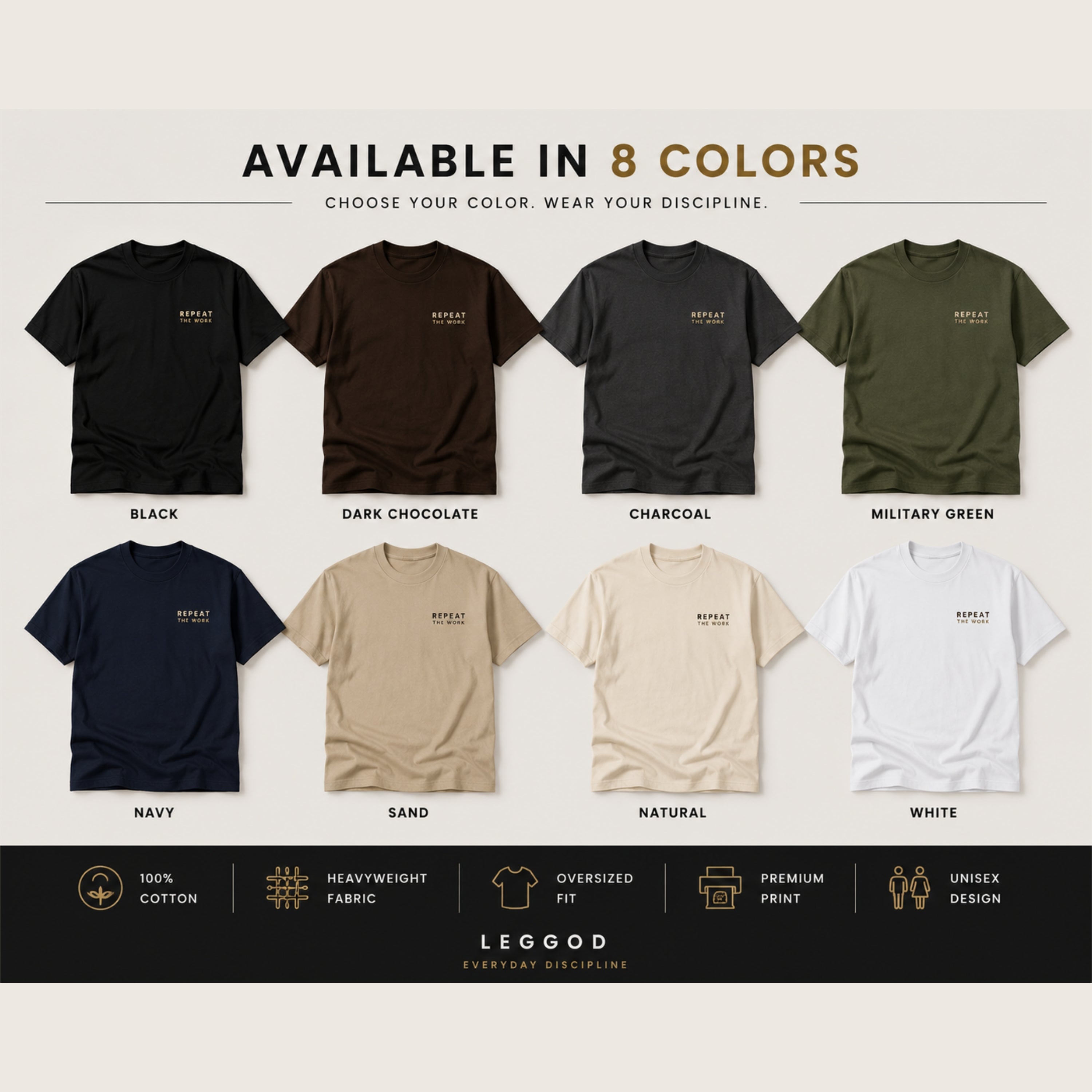 Repeat the Work T-Shirt | Motivational Graphic Tee | Minimalist Unisex Cotton Shirt | Discipline Mindset Streetwear | LEGGOD