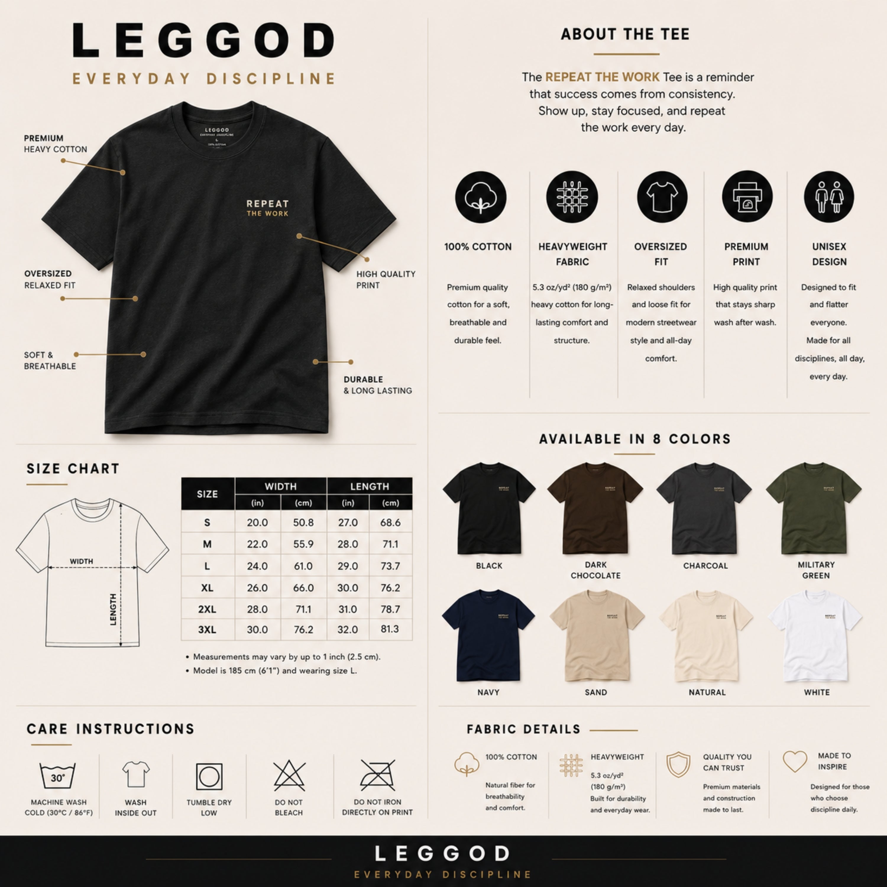 Repeat the Work T-Shirt | Motivational Graphic Tee | Minimalist Unisex Cotton Shirt | Discipline Mindset Streetwear | LEGGOD
