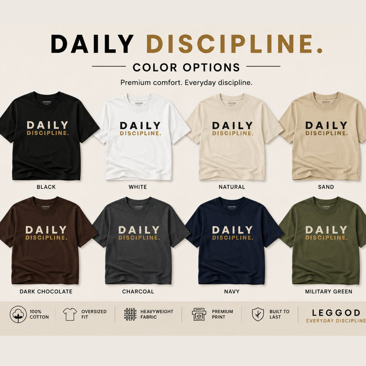 Daily Discipline T-Shirt | Motivational Gym Shirt | Discipline Graphic Tee | Minimalist Fitness Shirt | Unisex Cotton Tee | LEGGOD