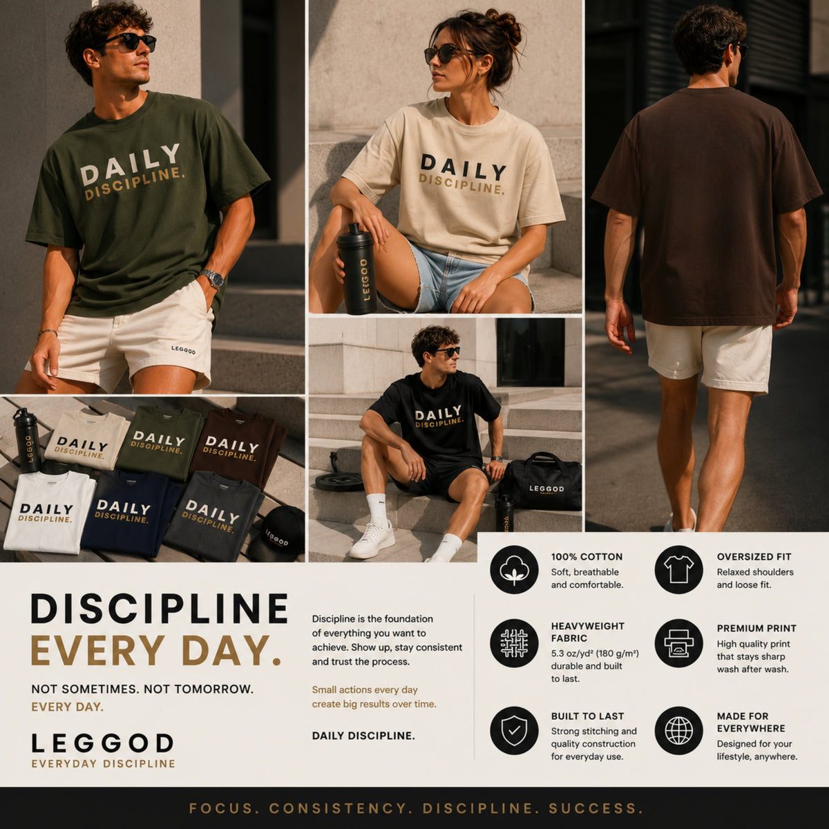 Daily Discipline T-Shirt | Motivational Gym Shirt | Discipline Graphic Tee | Minimalist Fitness Shirt | Unisex Cotton Tee | LEGGOD