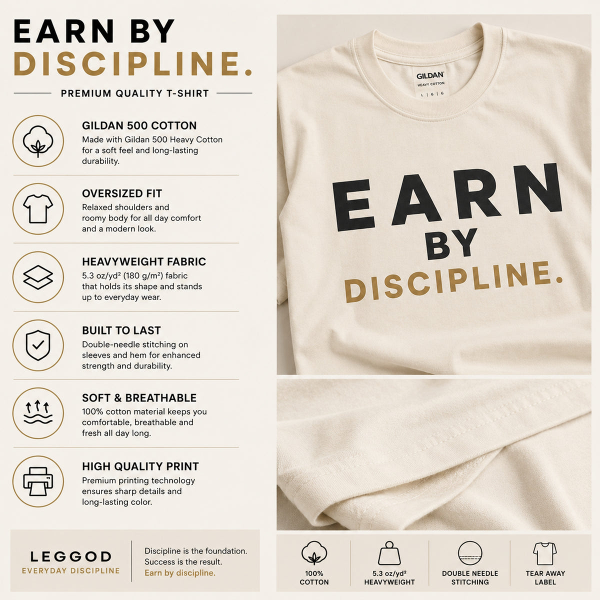Earn By Discipline T-Shirt | Motivational Gym Shirt | Discipline Graphic Tee | Minimalist Fitness Shirt | Unisex Cotton Tee | LEGGOD