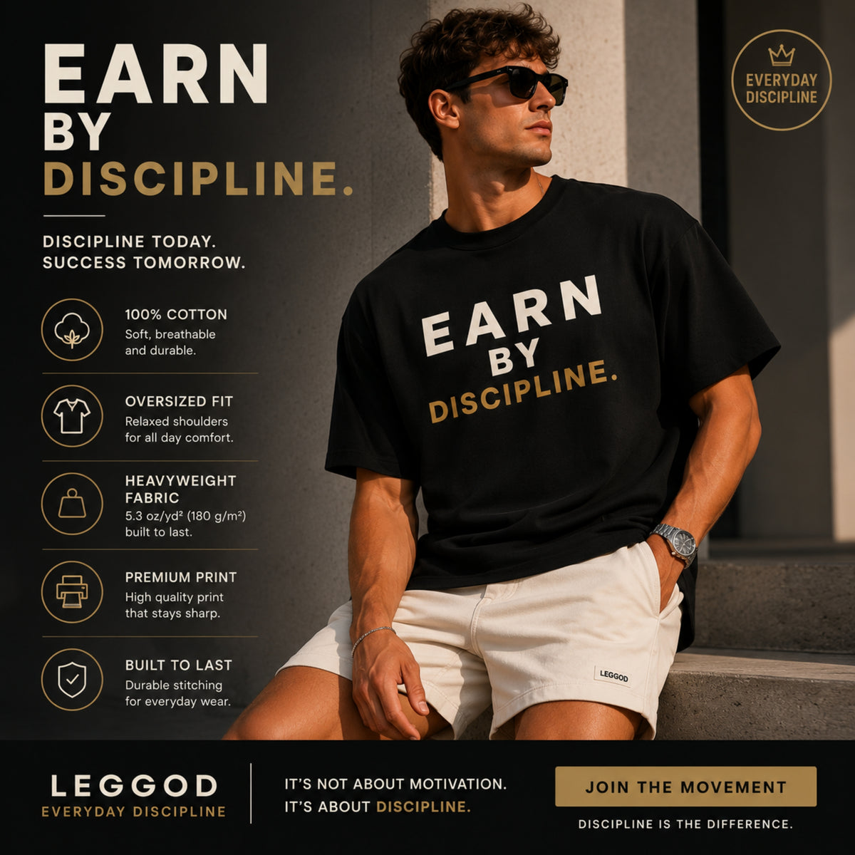 Earn By Discipline T-Shirt | Motivational Gym Shirt | Discipline Graphic Tee | Minimalist Fitness Shirt | Unisex Cotton Tee | LEGGOD