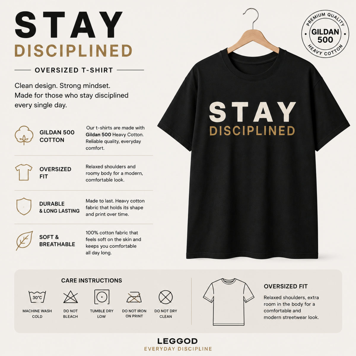 Stay Disciplined T-Shirt | Motivational Gym Shirt | Discipline Graphic Tee | Fitness Motivation Shirt | Unisex Cotton Tee | LEGGOD