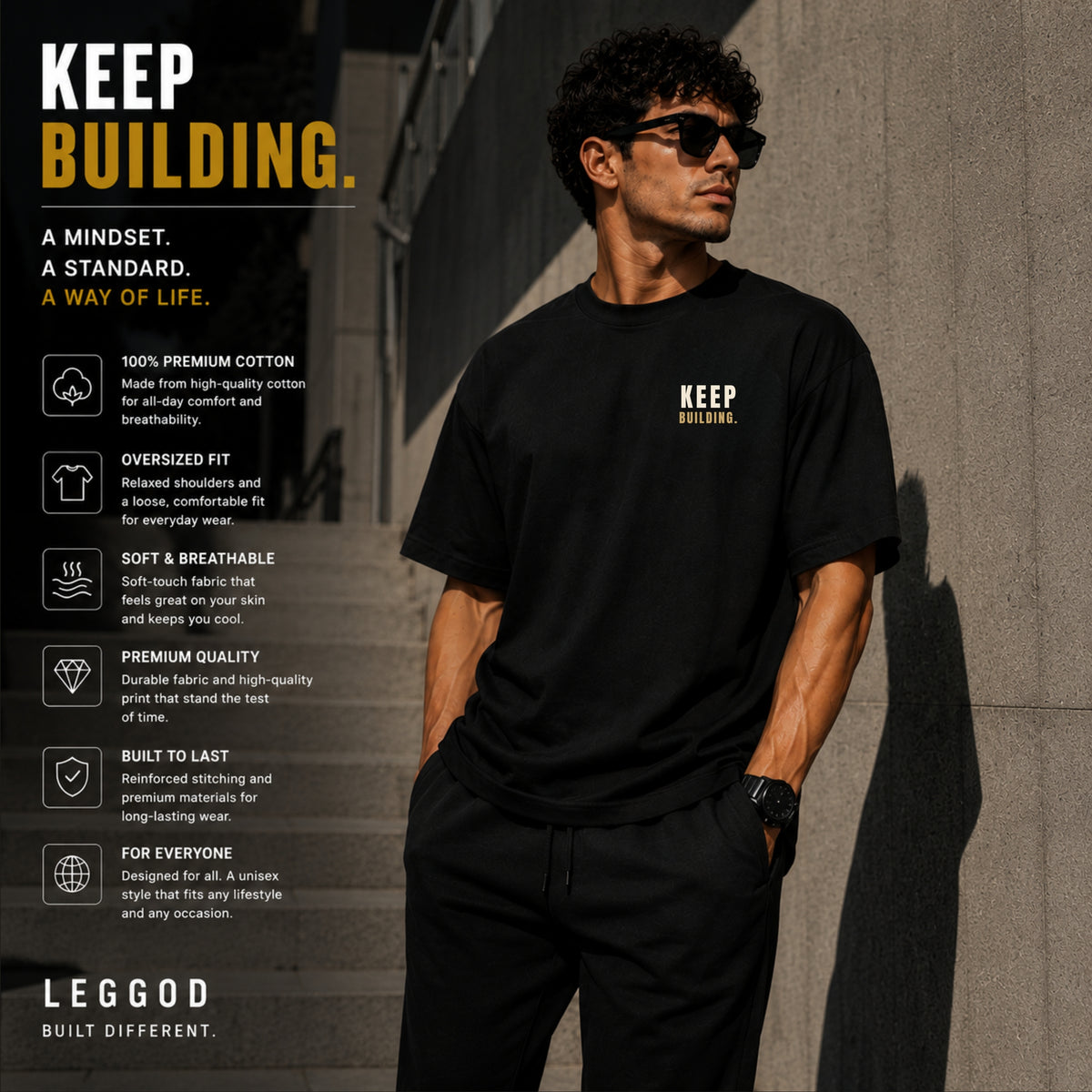 Keep Building T-Shirt | Motivational Gym Shirt | Entrepreneur Graphic Tee | Minimalist Success Shirt | Unisex Cotton Tee | LEGGOD