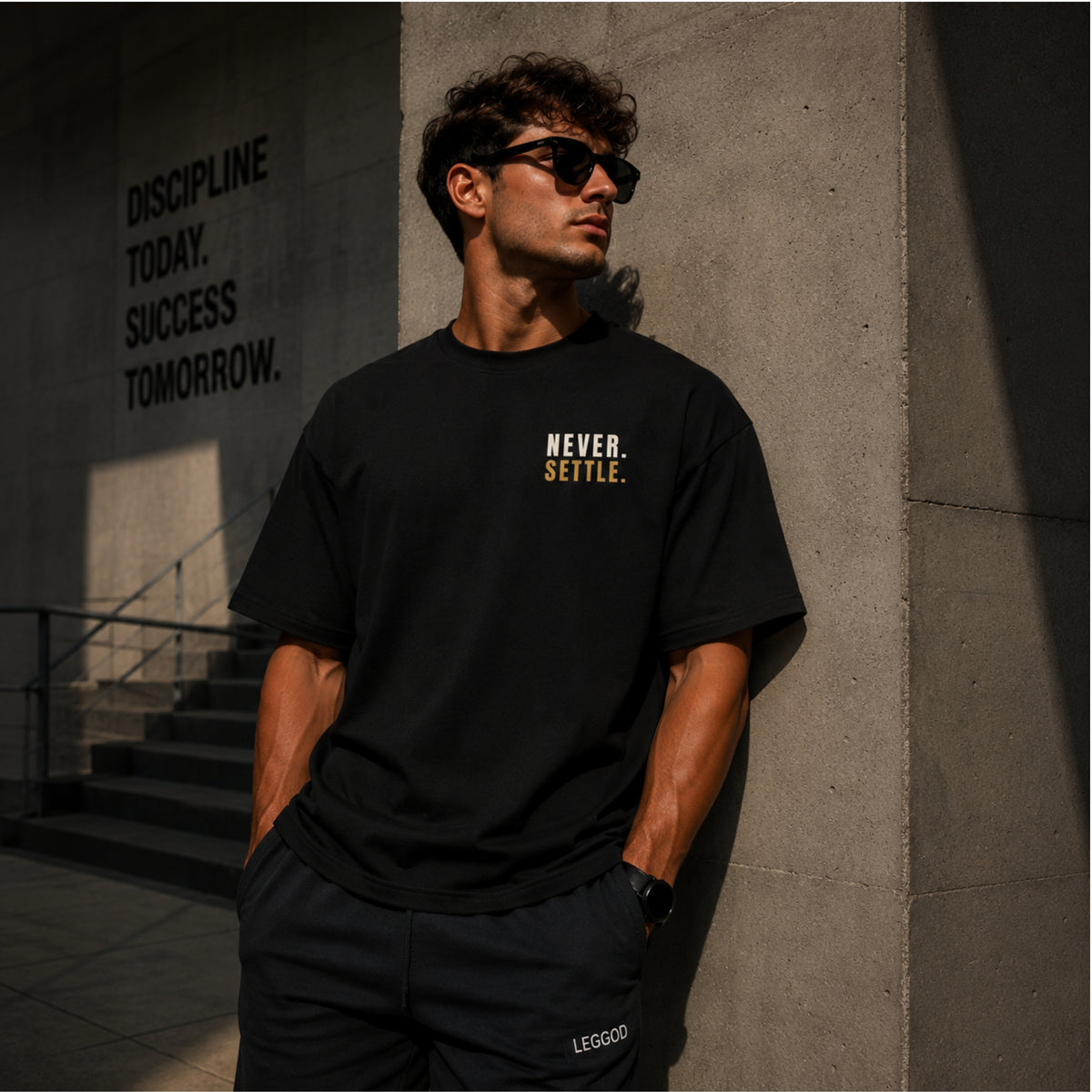 Never Settle T-Shirt | Motivational Graphic Tee | Success Mindset Shirt | Gym & Entrepreneur Shirt | Unisex Cotton Tee | LEGGOD