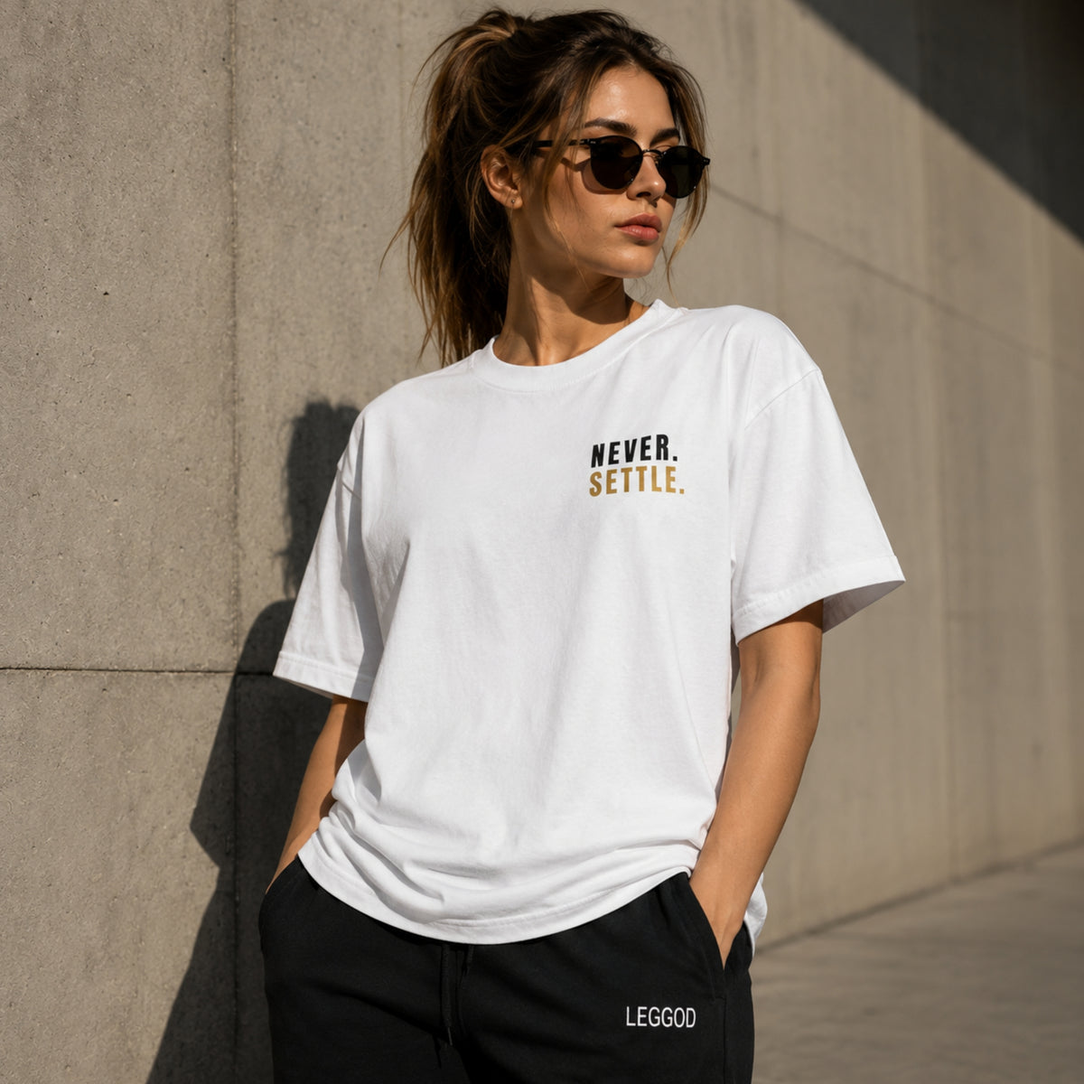 Never Settle T-Shirt | Motivational Graphic Tee | Success Mindset Shirt | Gym & Entrepreneur Shirt | Unisex Cotton Tee | LEGGOD