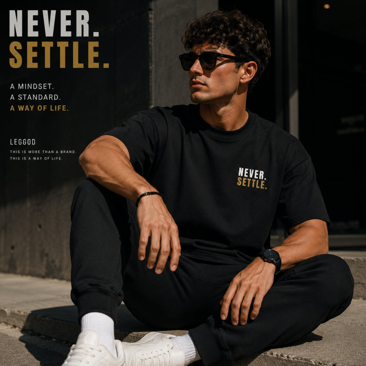Never Settle T-Shirt | Motivational Graphic Tee | Success Mindset Shirt | Gym & Entrepreneur Shirt | Unisex Cotton Tee | LEGGOD
