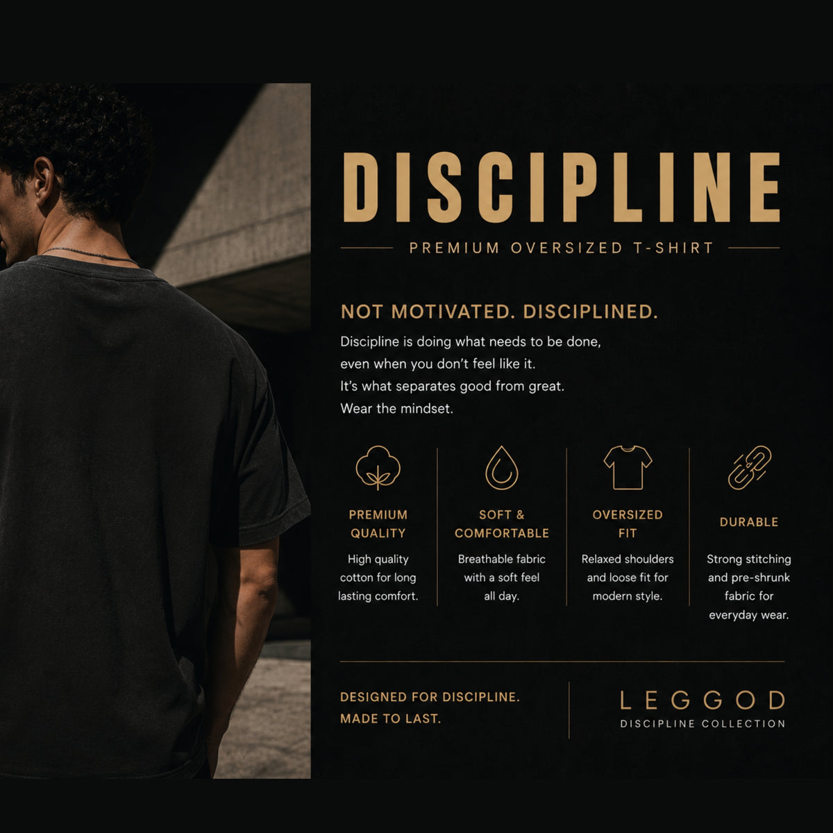 Discipline T-Shirt | Minimalist Motivational Graphic Tee | Success Mindset Shirt | Unisex Cotton Shirt | Gym & Streetwear | LEGGOD