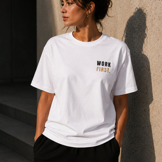 Work First T-Shirt | Motivational Graphic Tee | Productivity Mindset Shirt | Entrepreneur Tee | Unisex Cotton Shirt | LEGGOD