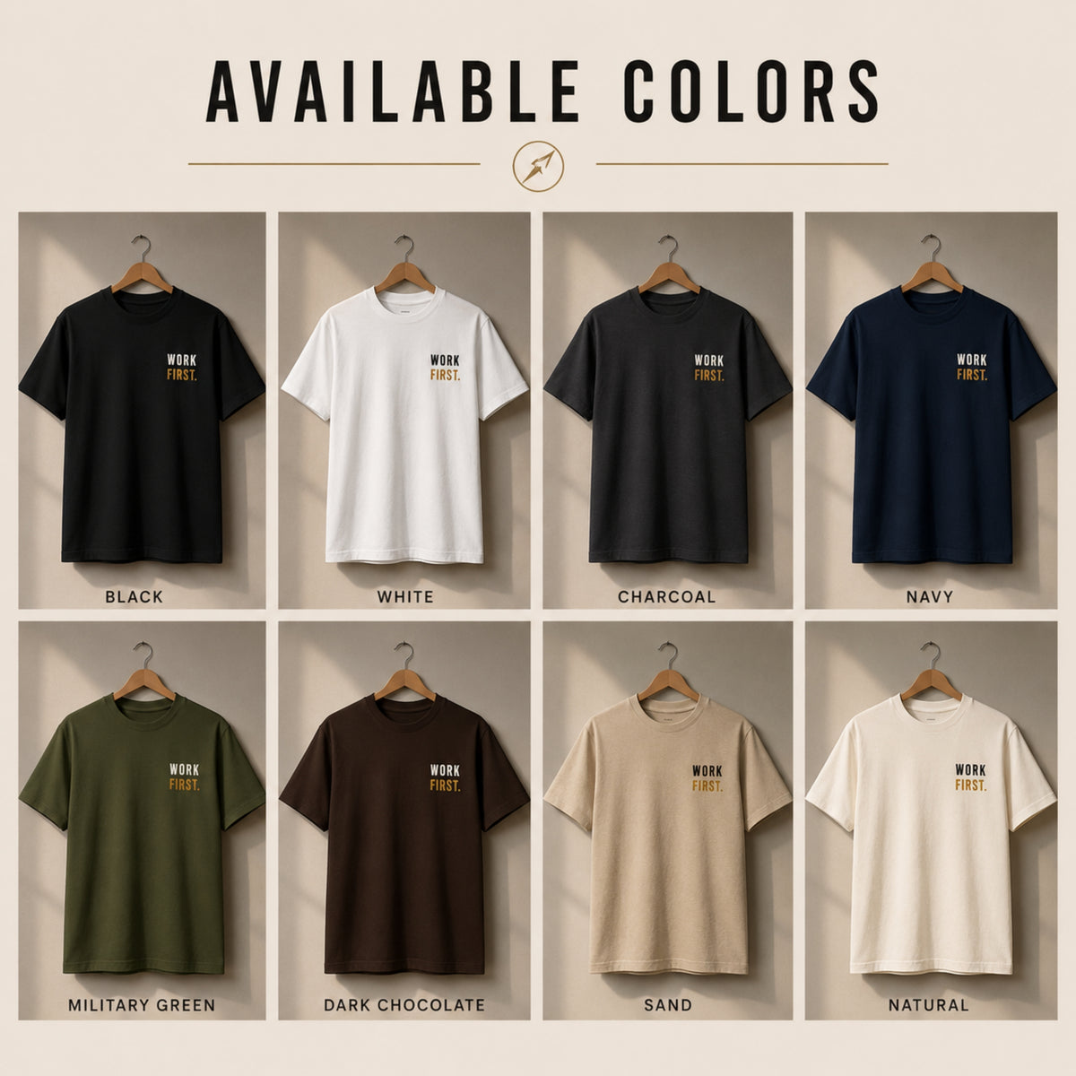 WORK FIRST™ Motivational T-Shirt – Premium Unisex Cotton Productivity & Discipline Tee | LEGGOD