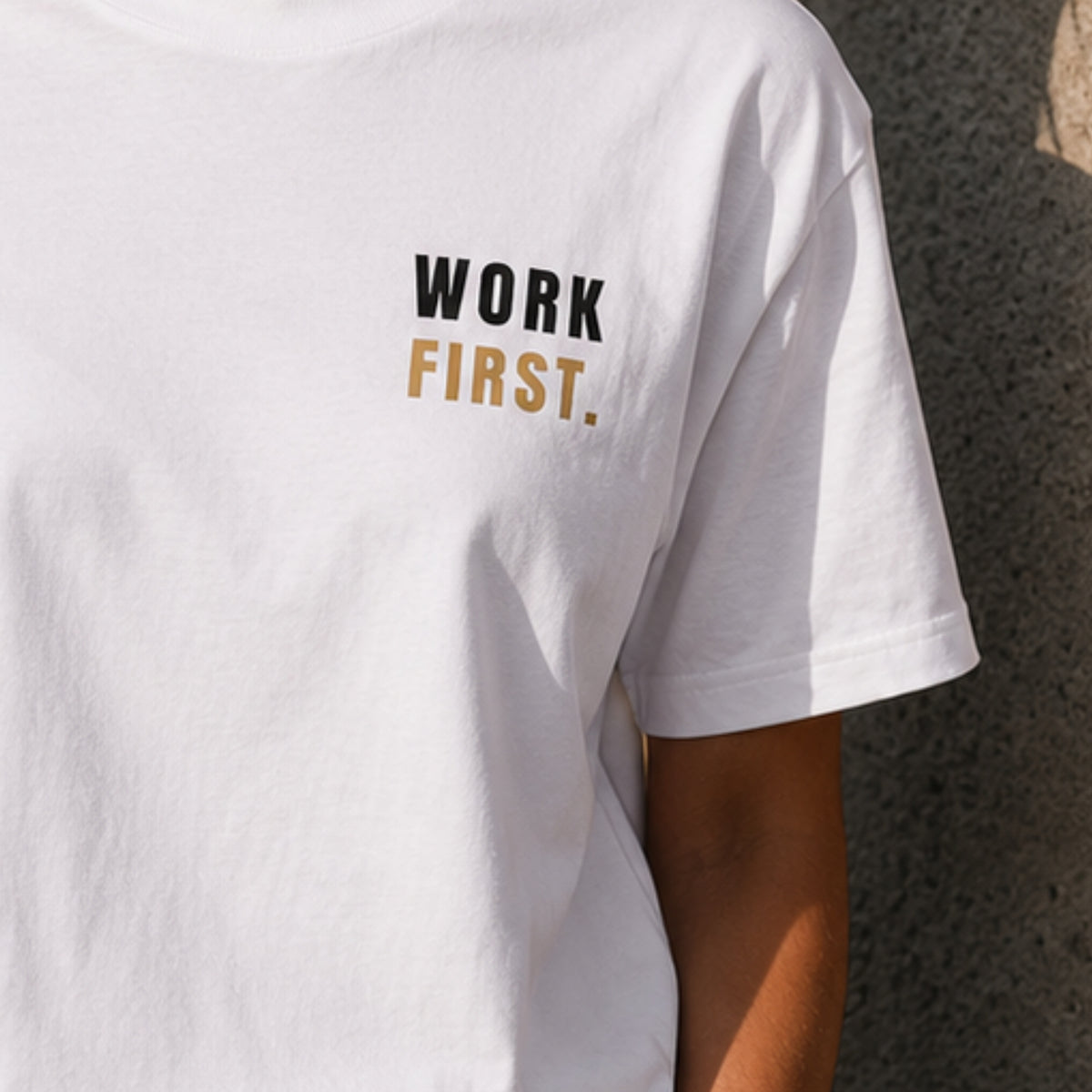 WORK FIRST™ Motivational T-Shirt – Premium Unisex Cotton Productivity & Discipline Tee | LEGGOD