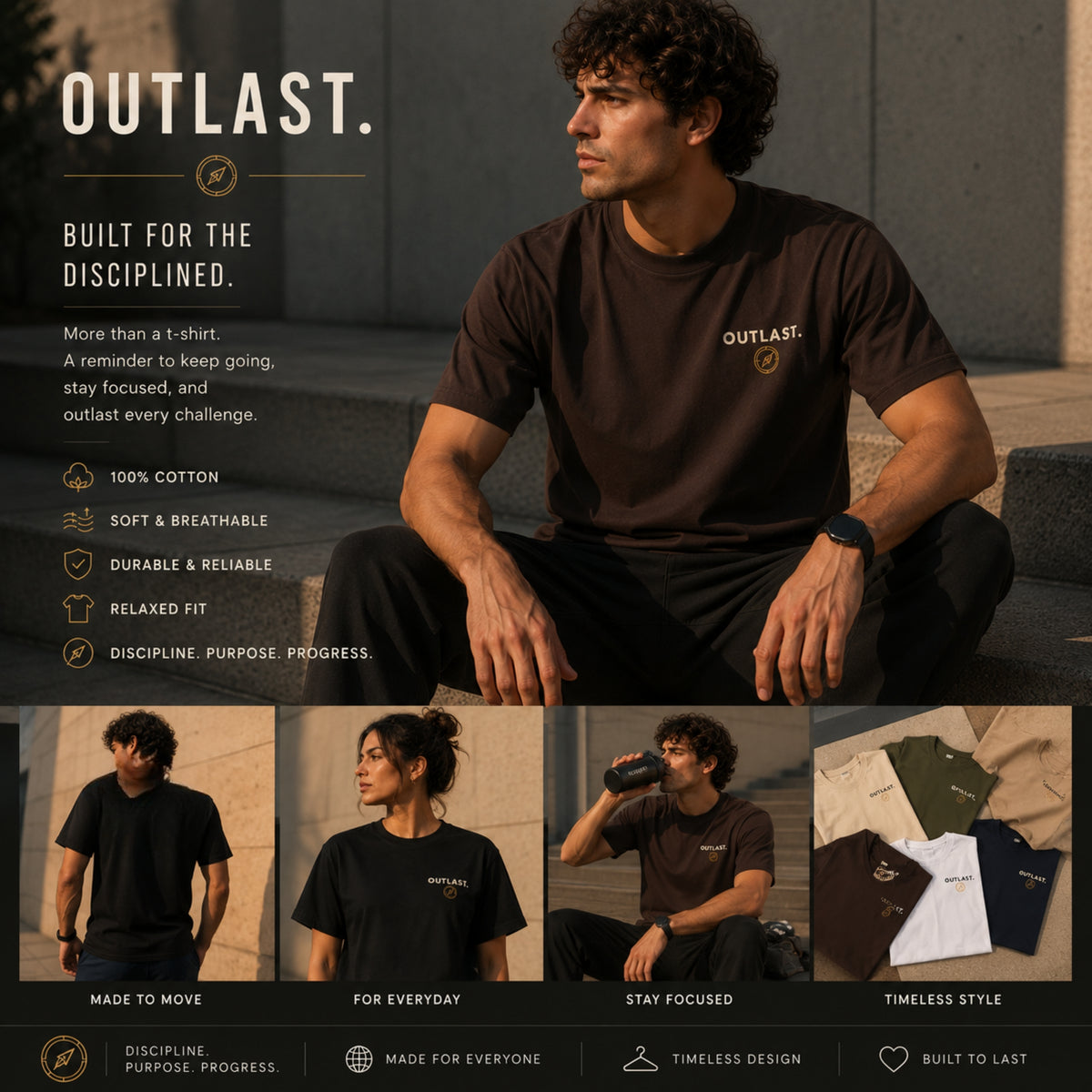 OUTLAST Minimalist T-Shirt, Motivational Graphic Tee, Gym Shirt, Discipline Shirt, Unisex Heavy Cotton Tee, Streetwear Gift