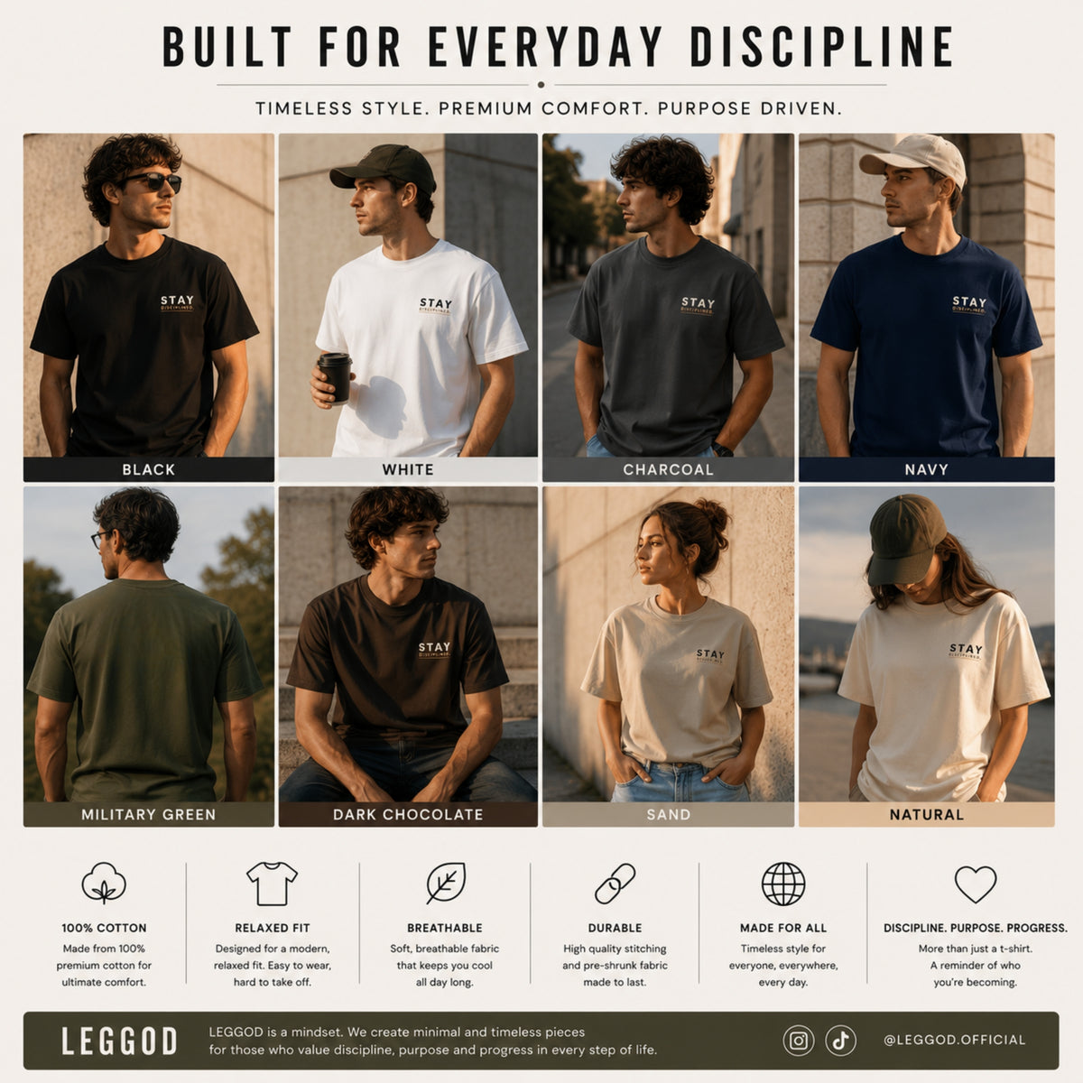 Stay Disciplined Minimalist T-Shirt, Motivation Shirt, Gym Graphic Tee, Discipline Quote Tee, Unisex Cotton Streetwear Gift