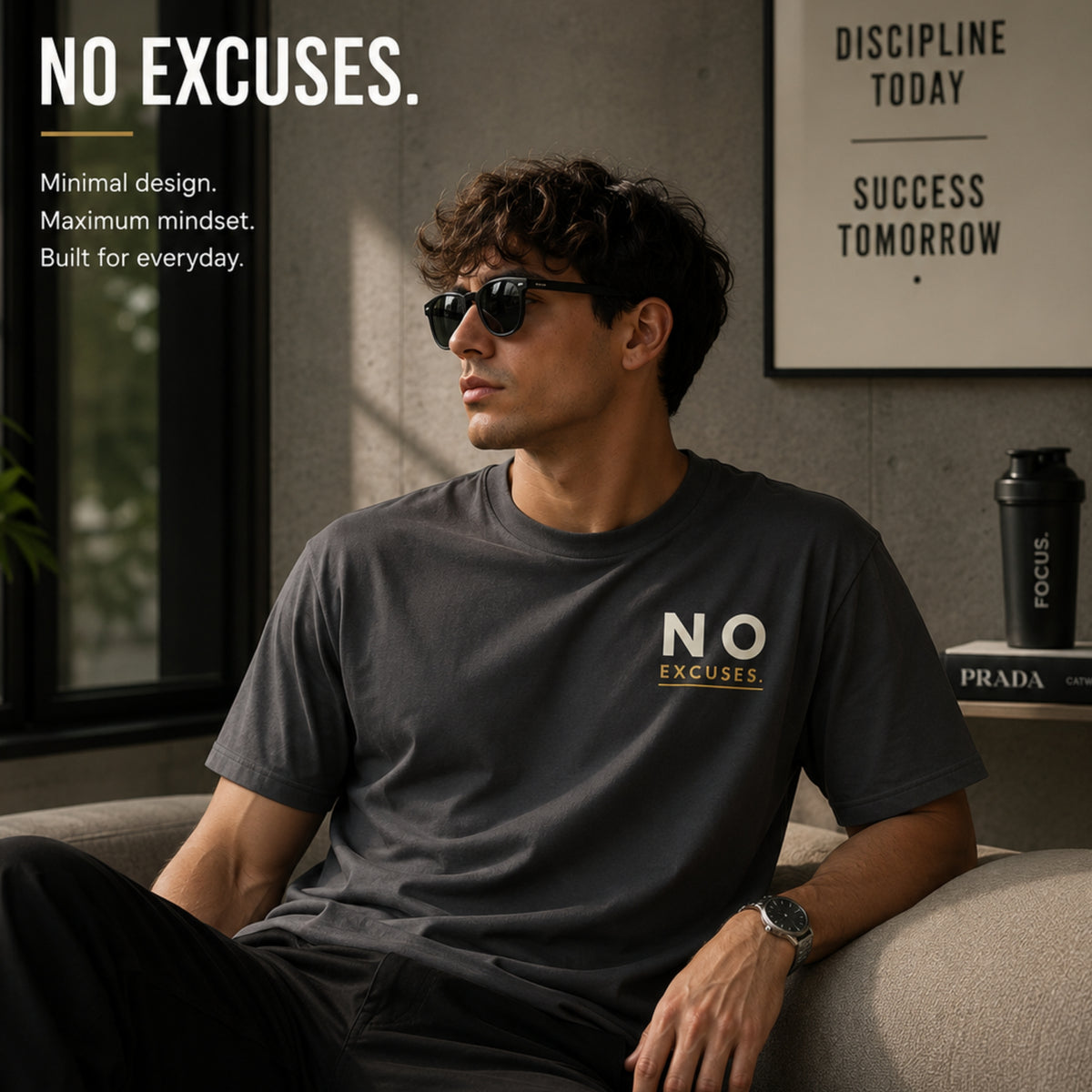 No Excuses Minimalist T-Shirt, Motivational Gym Shirt, Discipline Mindset Tee, Unisex Heavy Cotton Graphic Tee, Streetwear Gift