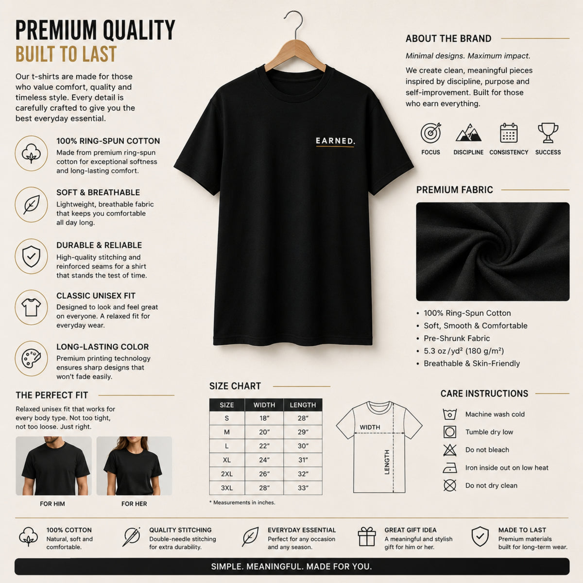 Earned Minimalist T-Shirt, Motivational Gym Shirt, Discipline Mindset Tee, Unisex Heavy Cotton Graphic Tee, Streetwear Gift