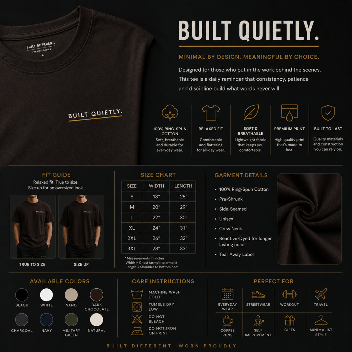 Built Quietly Minimalist T-Shirt, Motivational Graphic Tee, Quiet Success Shirt, Unisex Heavy Cotton Gym Shirt, Streetwear Gift