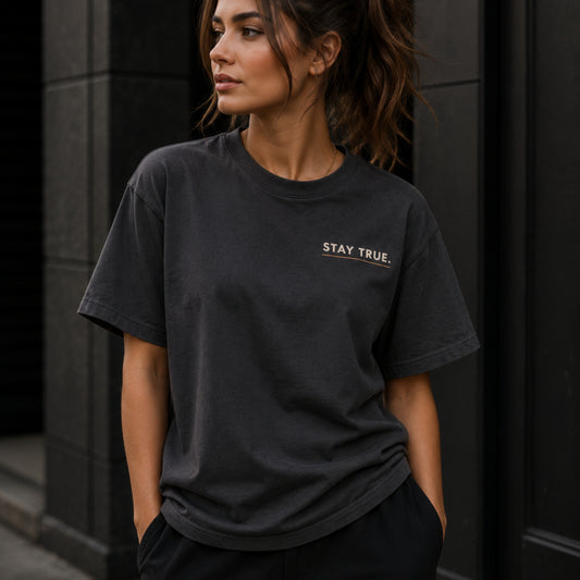 Stay True Minimalist T-Shirt, Motivational Graphic Tee, Authenticity Shirt, Unisex Heavy Cotton Streetwear, Self Growth Gift