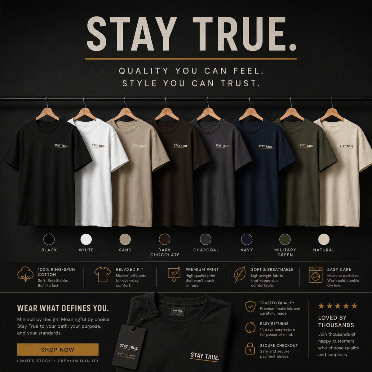 Stay True Minimalist T-Shirt, Motivational Graphic Tee, Authenticity Shirt, Unisex Heavy Cotton Streetwear, Self Growth Gift