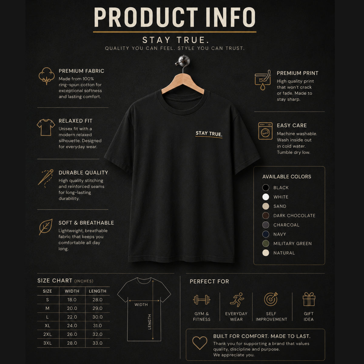 Stay True Minimalist T-Shirt, Motivational Graphic Tee, Authenticity Shirt, Unisex Heavy Cotton Streetwear, Self Growth Gift