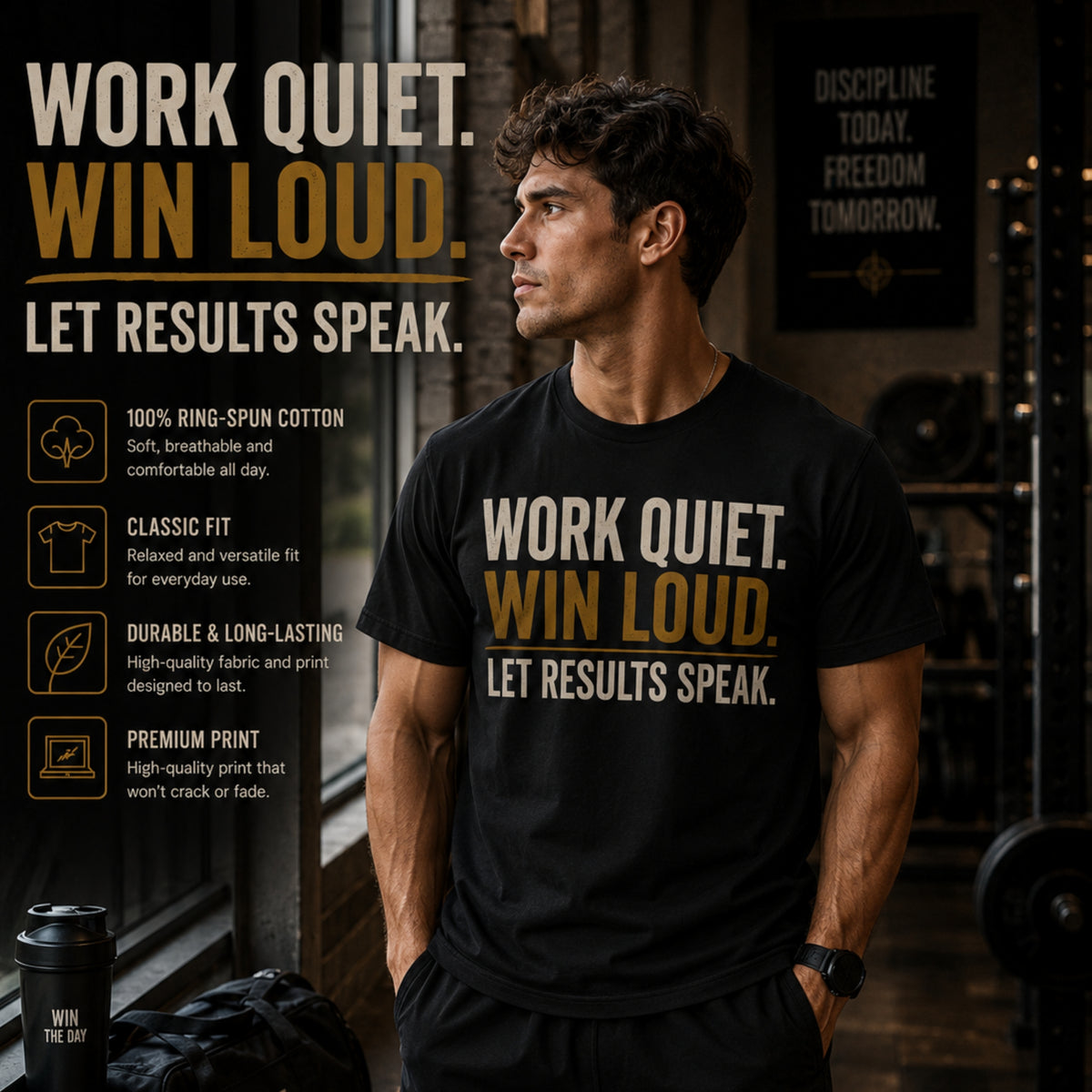 Work Quiet Win Loud T-Shirt, Motivational Gym Shirt, Discipline Graphic Tee, Entrepreneur Mindset Shirt, Success Quote Tee, LEGGOD