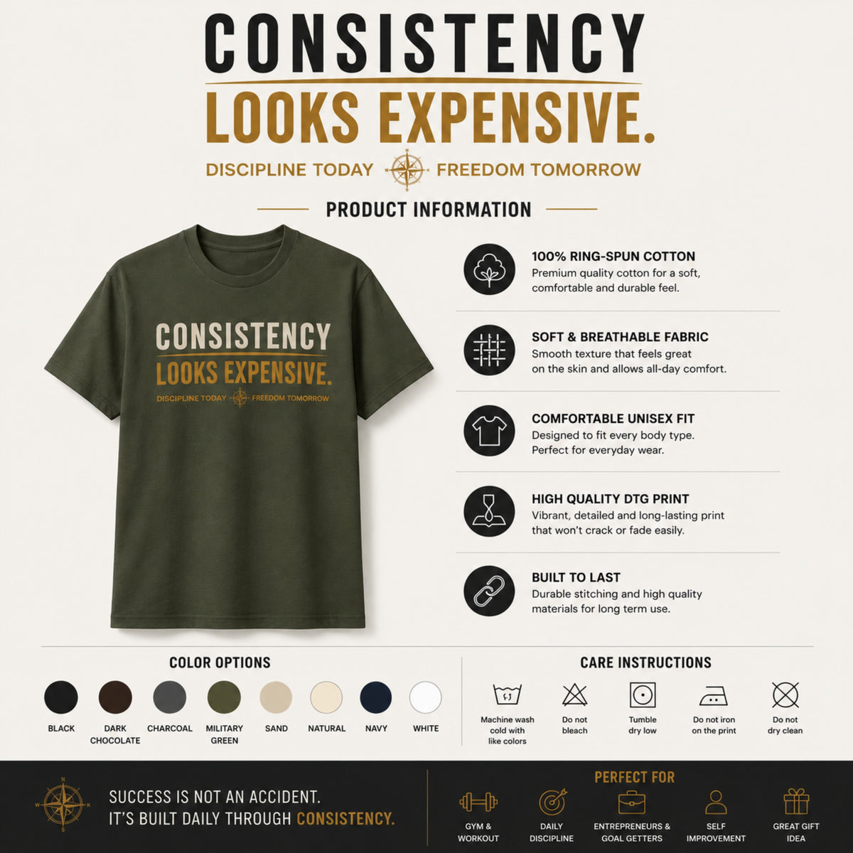 Consistency Looks Expensive T-Shirt, Motivational Gym Shirt, Discipline Graphic Tee, Success Mindset Shirt, Entrepreneur Gift