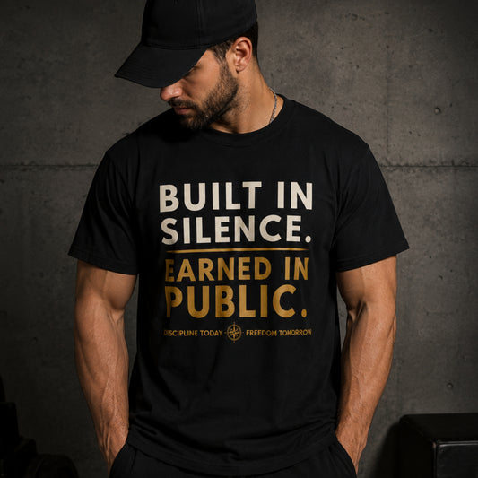 Built In Silence Earned In Public T-Shirt, Motivational Gym Shirt, Discipline Graphic Tee, Success Mindset Shirt, Unisex Tee