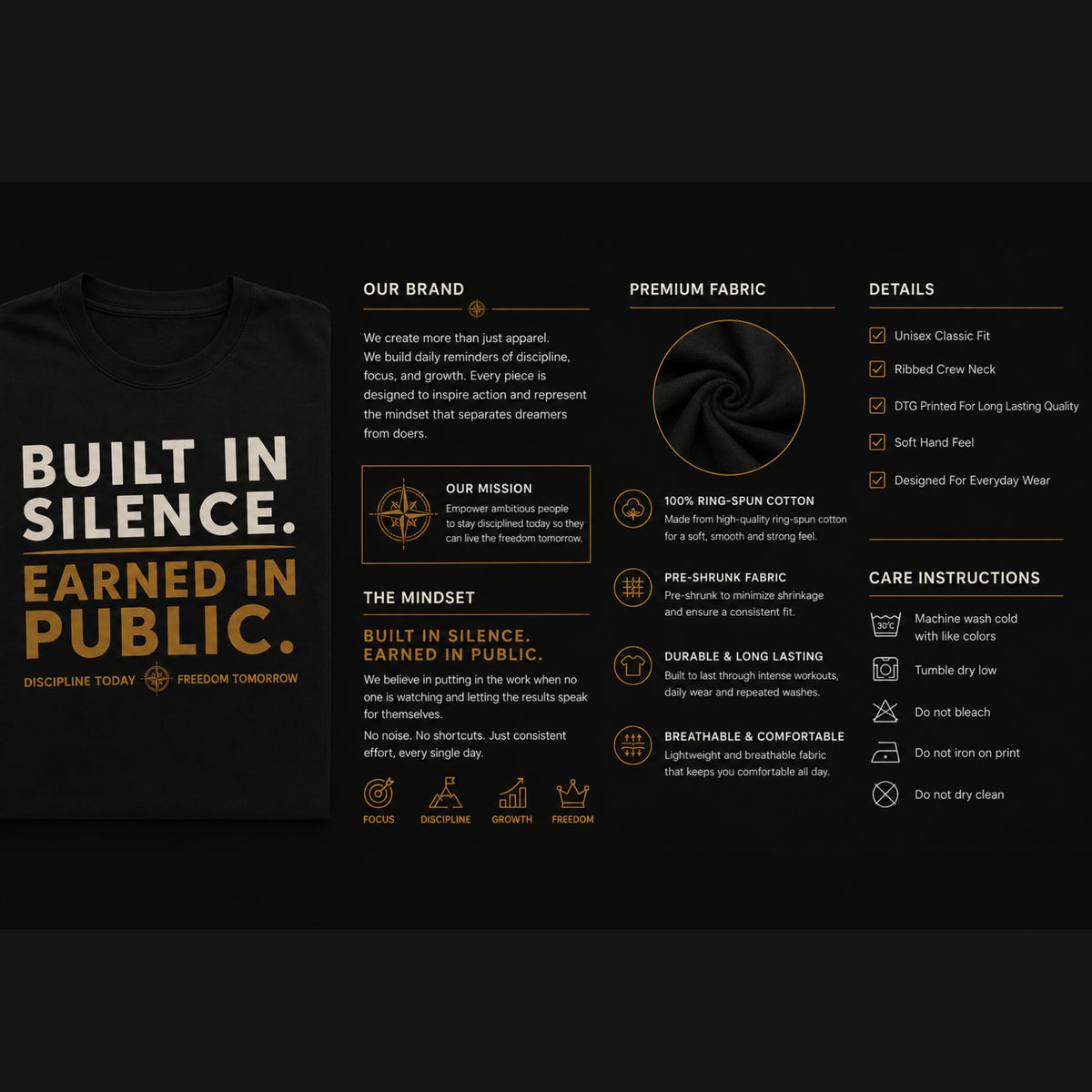 Built In Silence Earned In Public T-Shirt, Motivational Gym Shirt, Discipline Graphic Tee, Success Mindset Shirt, Unisex Tee