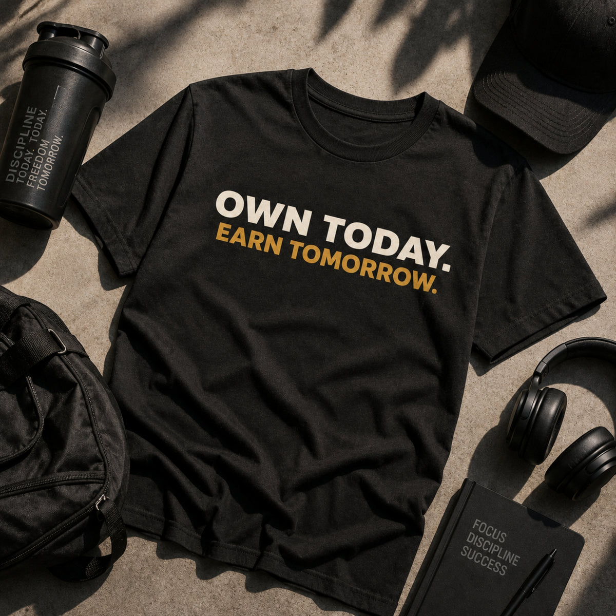 OWN TODAY. EARN TOMORROW. Motivational T-Shirt | Minimalist Success Mindset Tee | Unisex Gym & Streetwear | LEGGOD