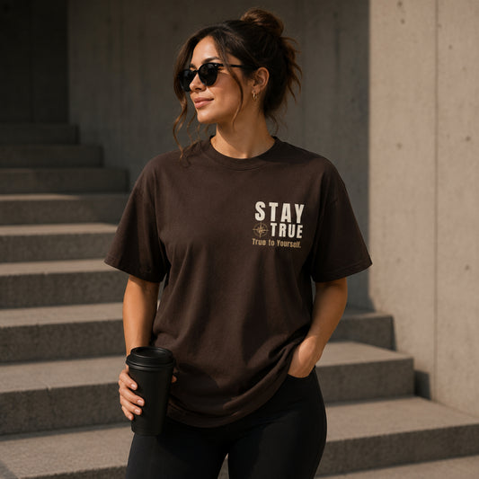 STAY TRUE. True to Yourself. Motivational T-Shirt | Minimalist Mindset Graphic Tee | Unisex Heavy Cotton Shirt | LEGGOD