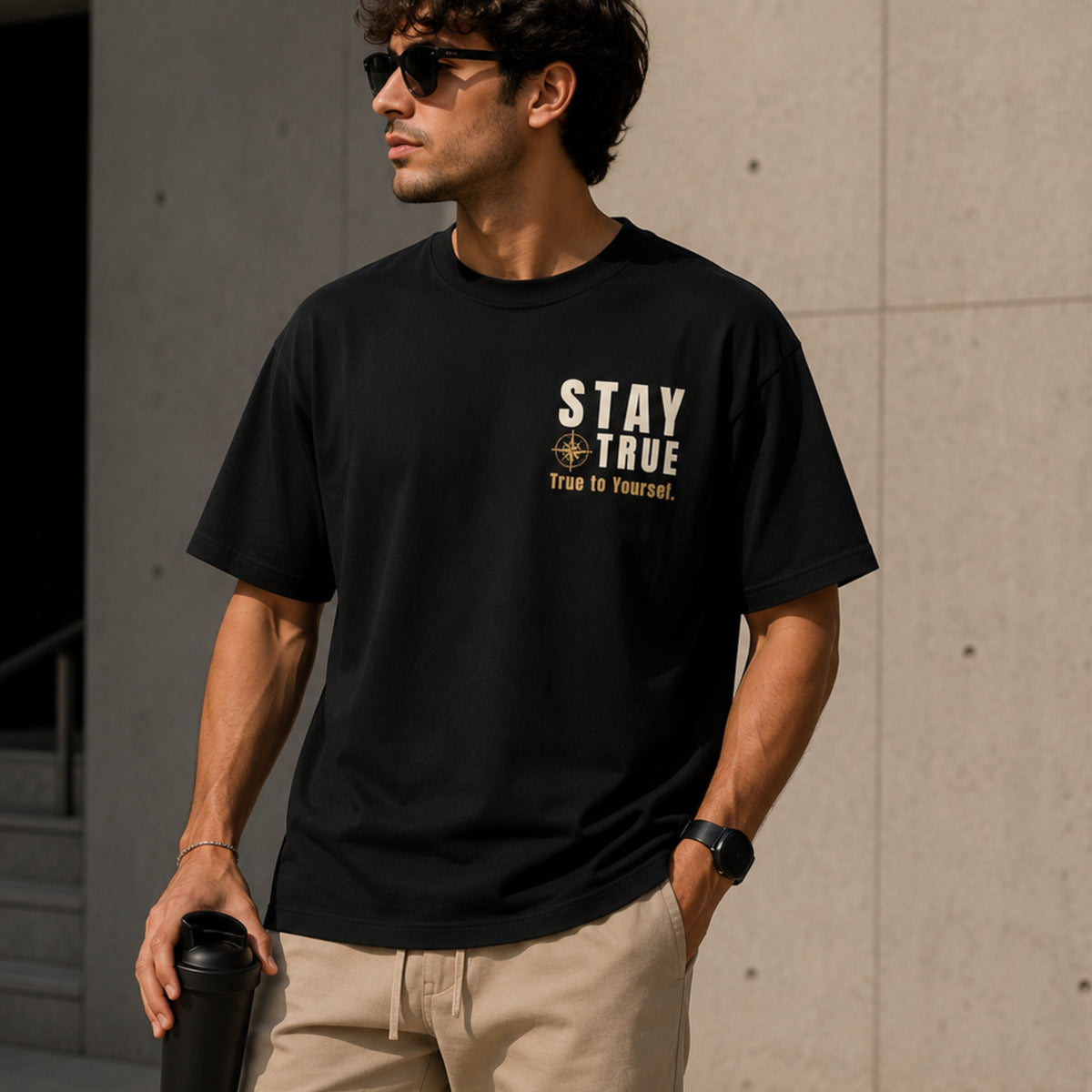 STAY TRUE. True to Yourself. Motivational T-Shirt | Minimalist Mindset Graphic Tee | Unisex Heavy Cotton Shirt | LEGGOD