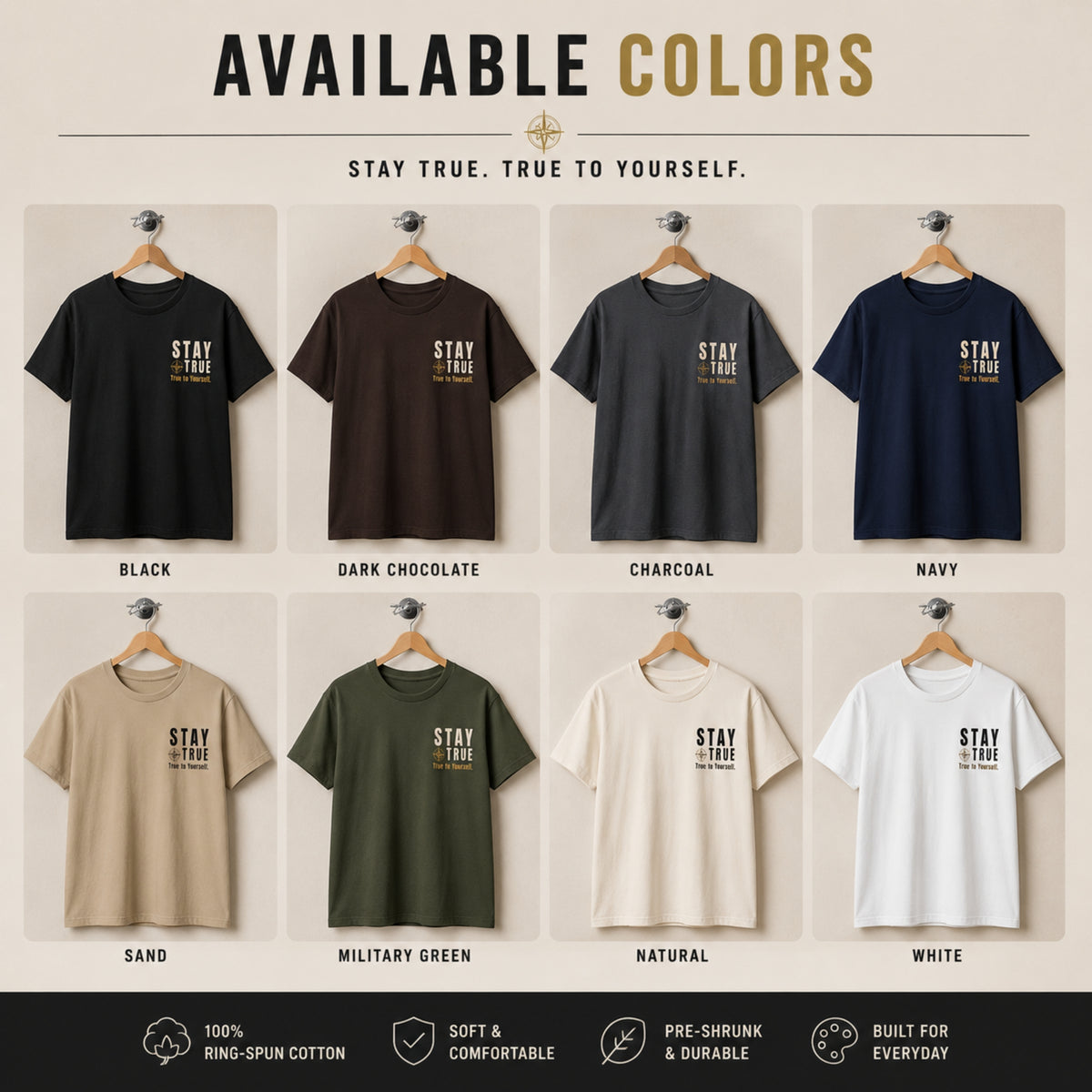 STAY TRUE. True to Yourself. Motivational T-Shirt | Minimalist Mindset Graphic Tee | Unisex Heavy Cotton Shirt | LEGGOD