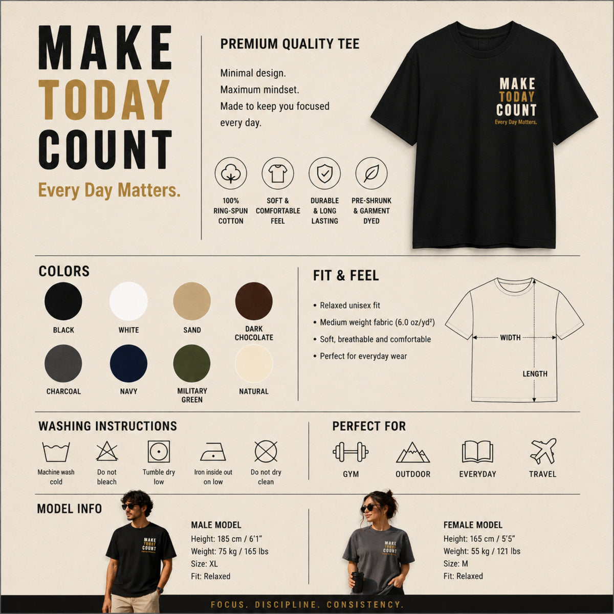 MAKE TODAY COUNT. Motivational T-Shirt | Every Day Matters Graphic Tee | Minimalist Success Mindset Shirt | Unisex LEGGOD