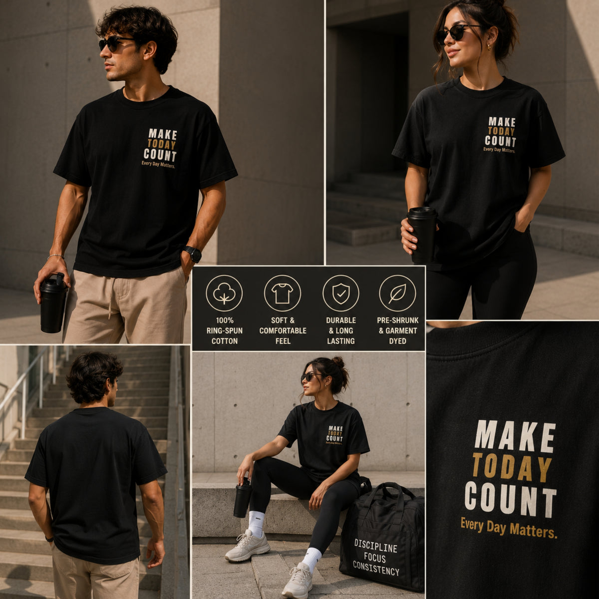 MAKE TODAY COUNT. Motivational T-Shirt | Every Day Matters Graphic Tee | Minimalist Success Mindset Shirt | Unisex LEGGOD